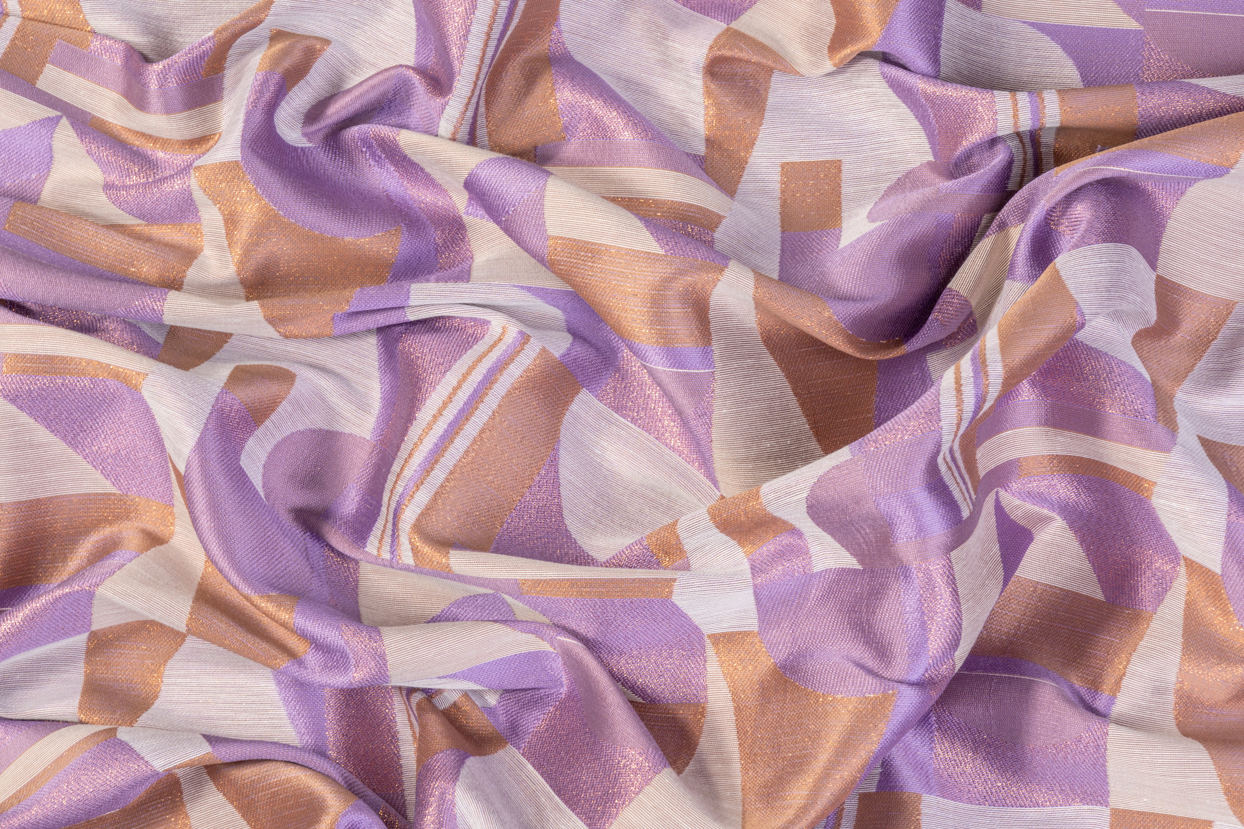 Geometric Metallic Brocade - Purple / Copper / Gray