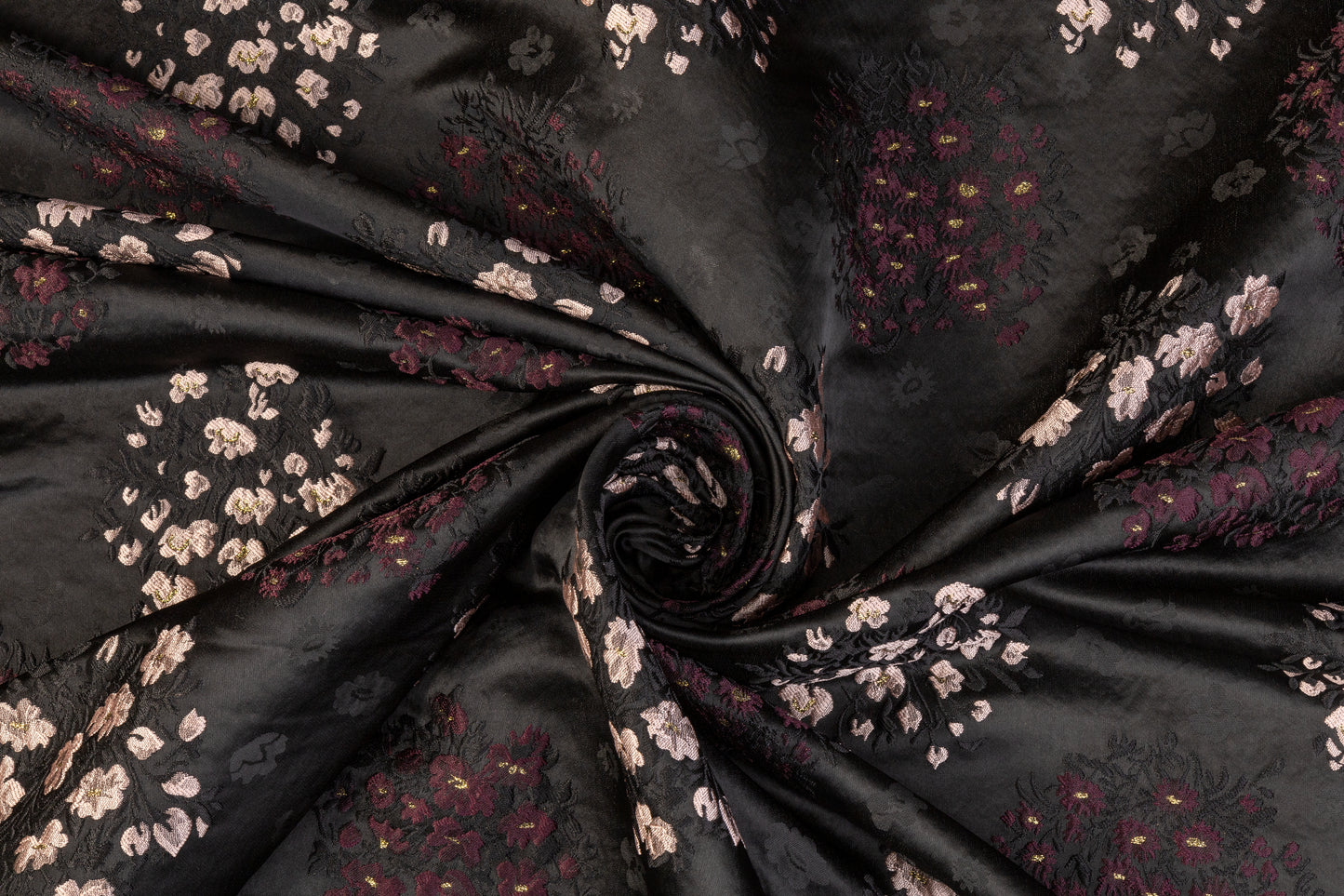 Floral Satin Brocade - Black / Blush / Burgundy