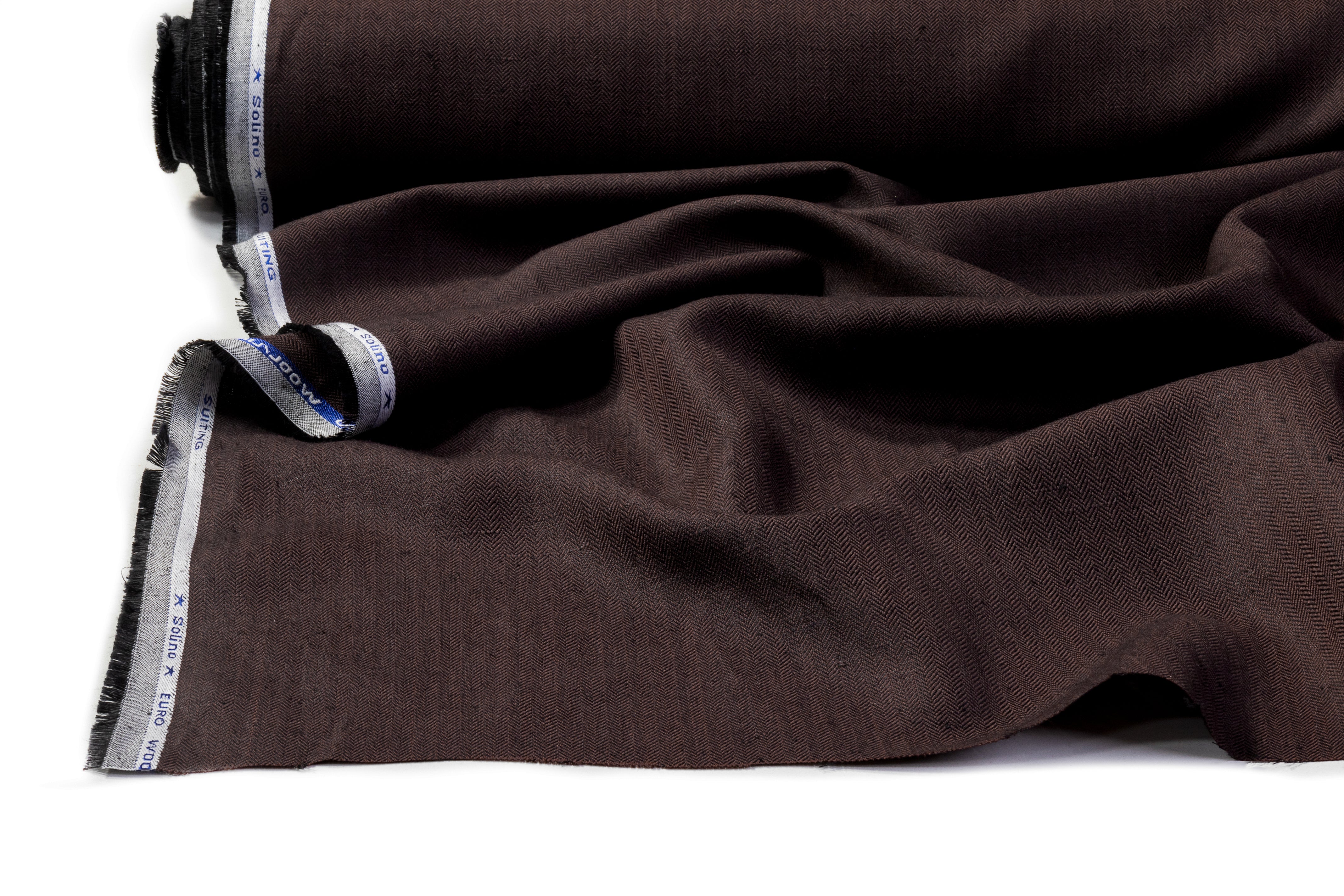 Herringbone Italian Wool Linen Suiting - Brown
