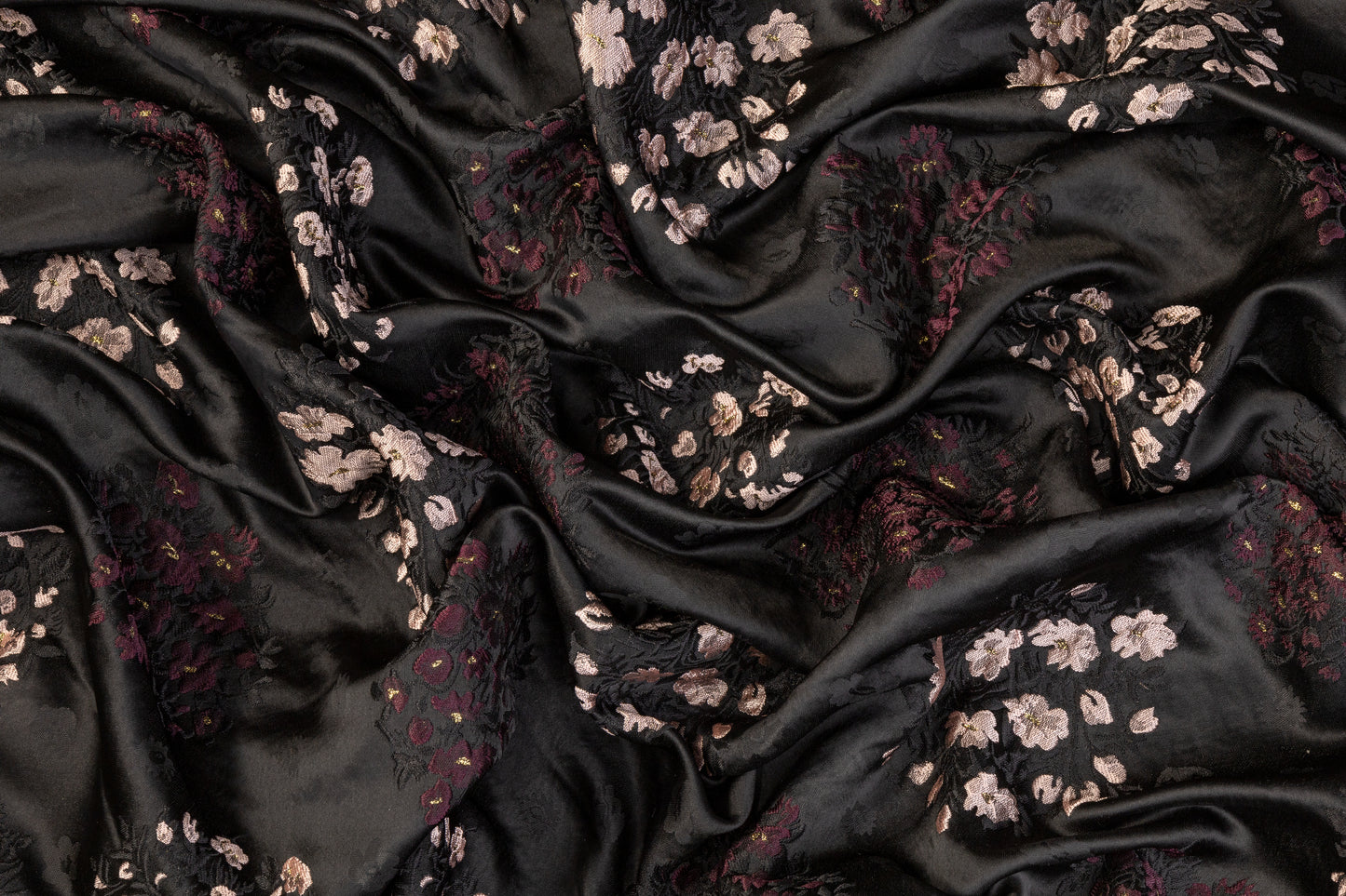 Floral Satin Brocade - Black / Blush / Burgundy