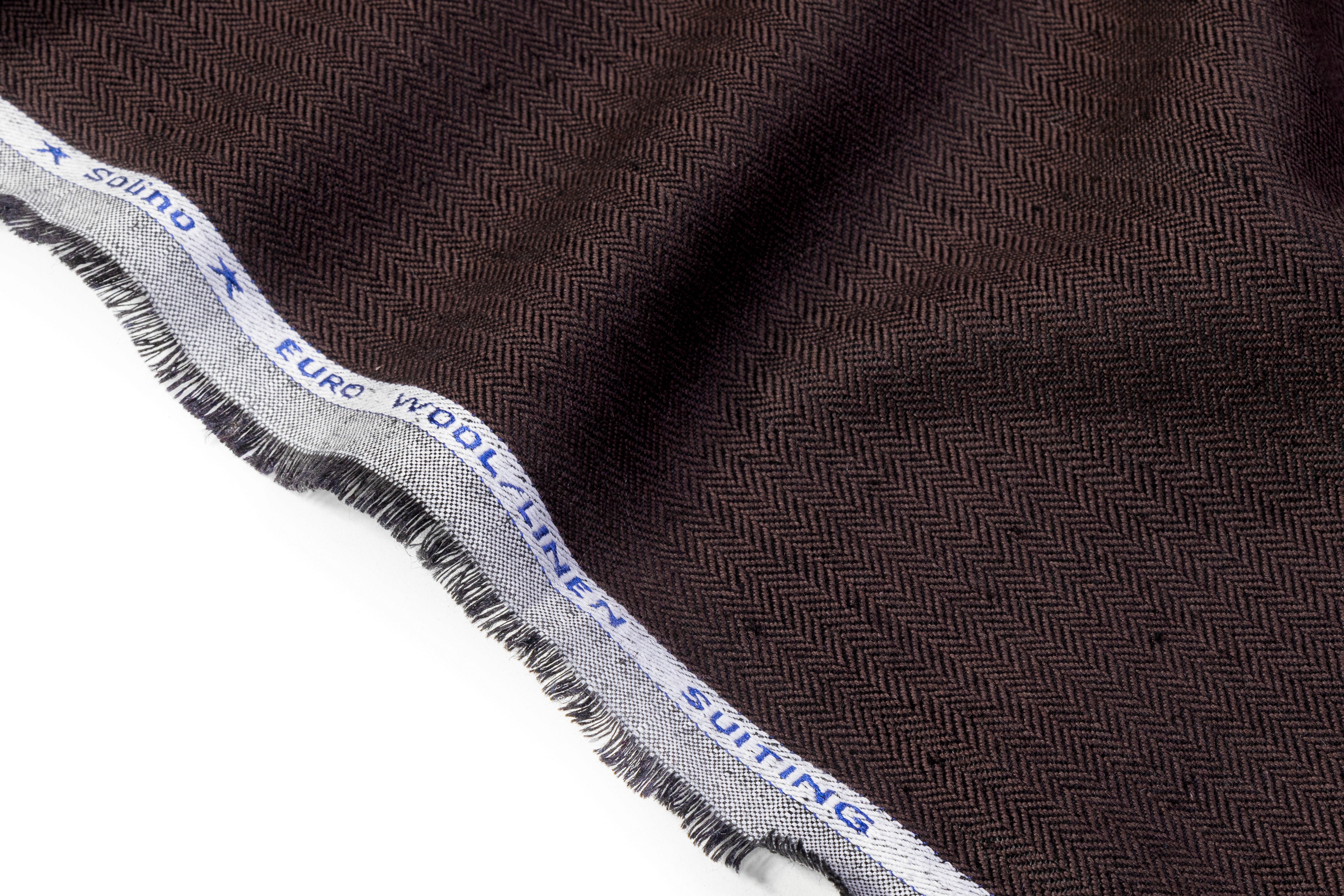 Herringbone Italian Wool Linen Suiting - Brown
