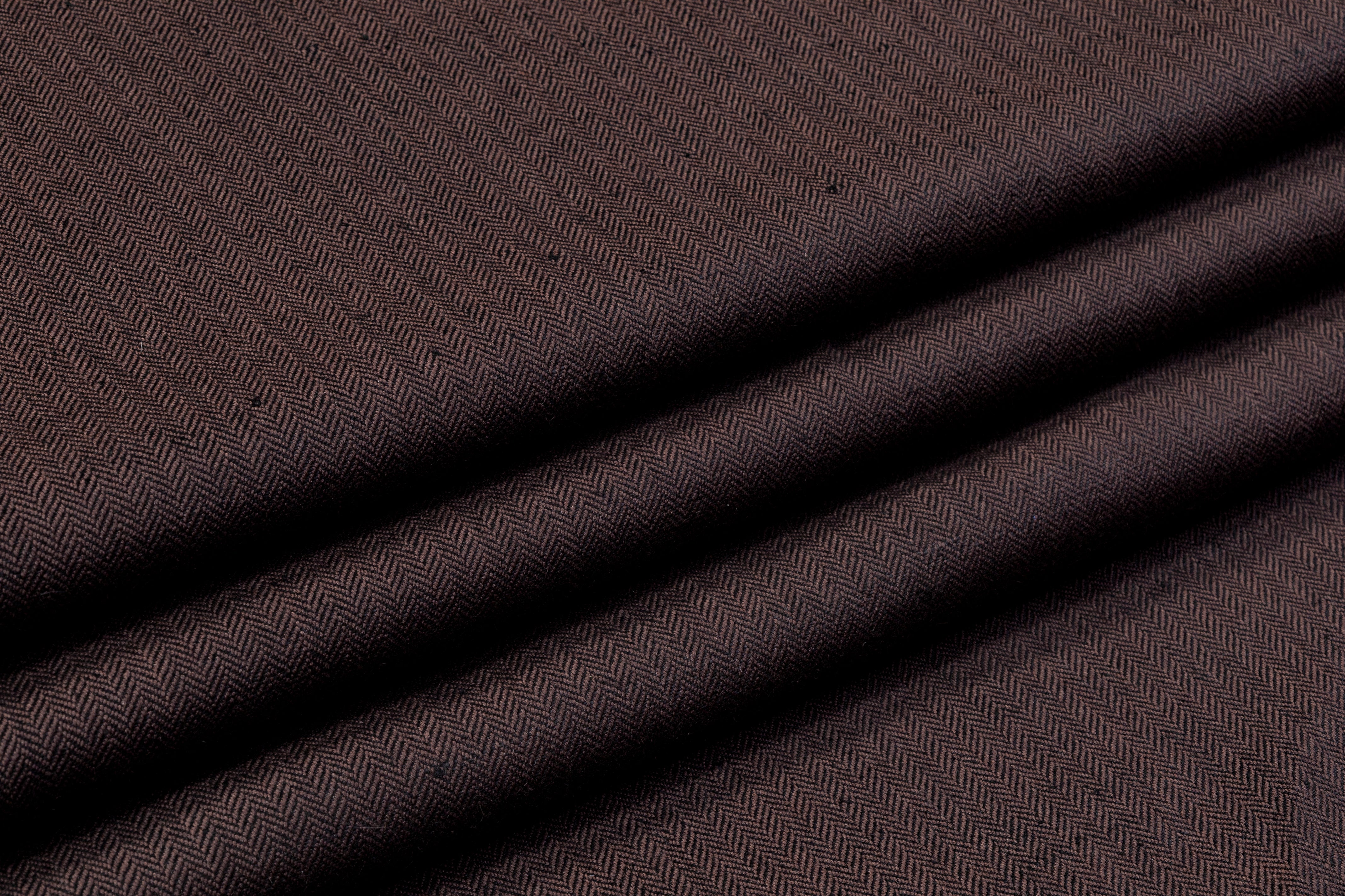 Herringbone Italian Wool Linen Suiting - Brown