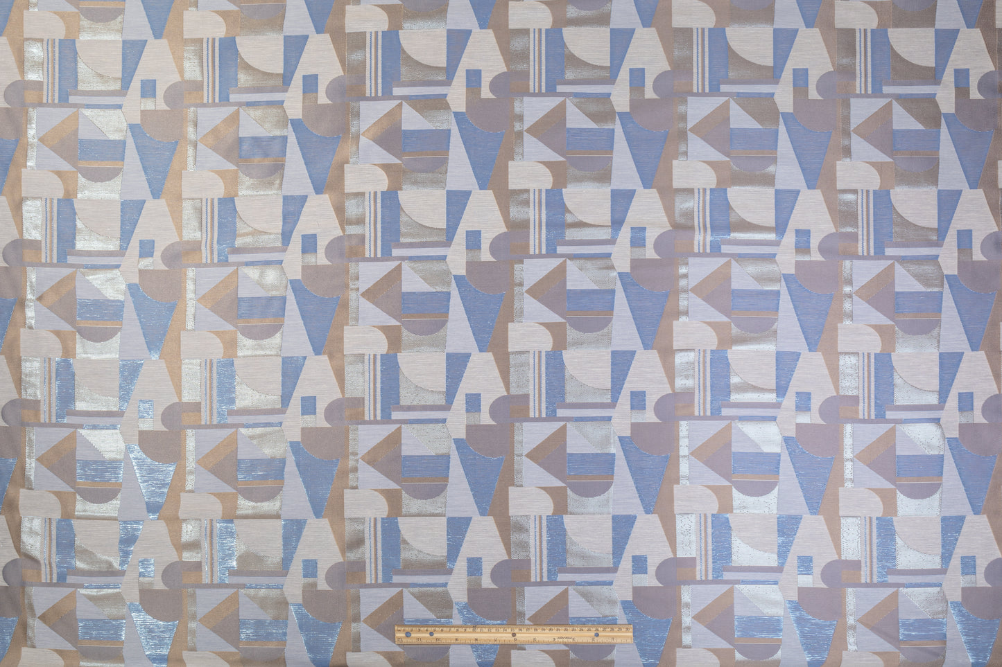 Geometric Metallic Brocade - Blue / Gray / Taupe