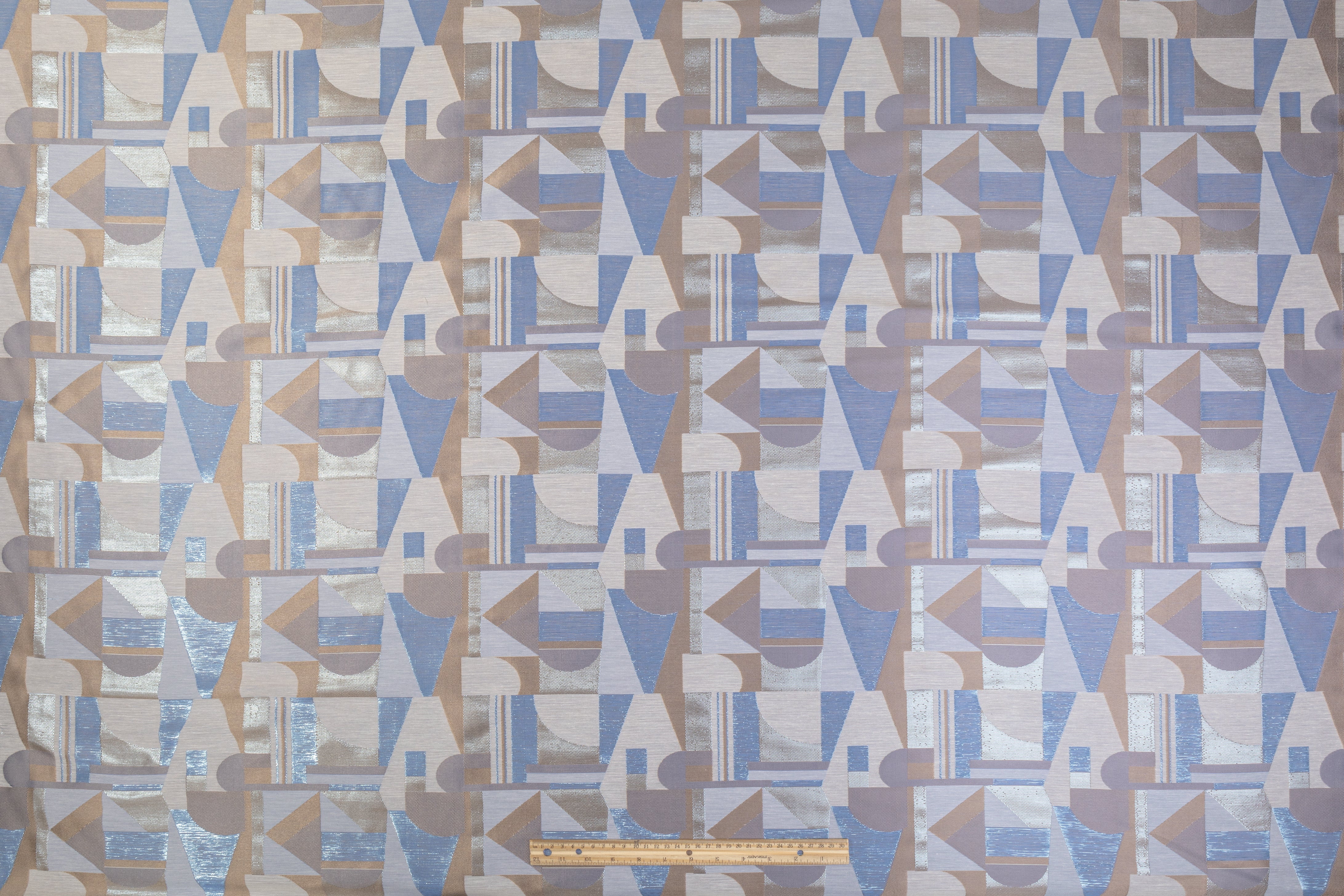 Geometric Metallic Brocade - Blue / Gray / Taupe