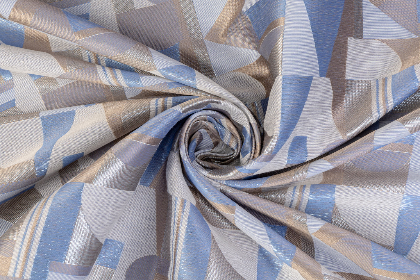 Geometric Metallic Brocade - Blue / Gray / Taupe