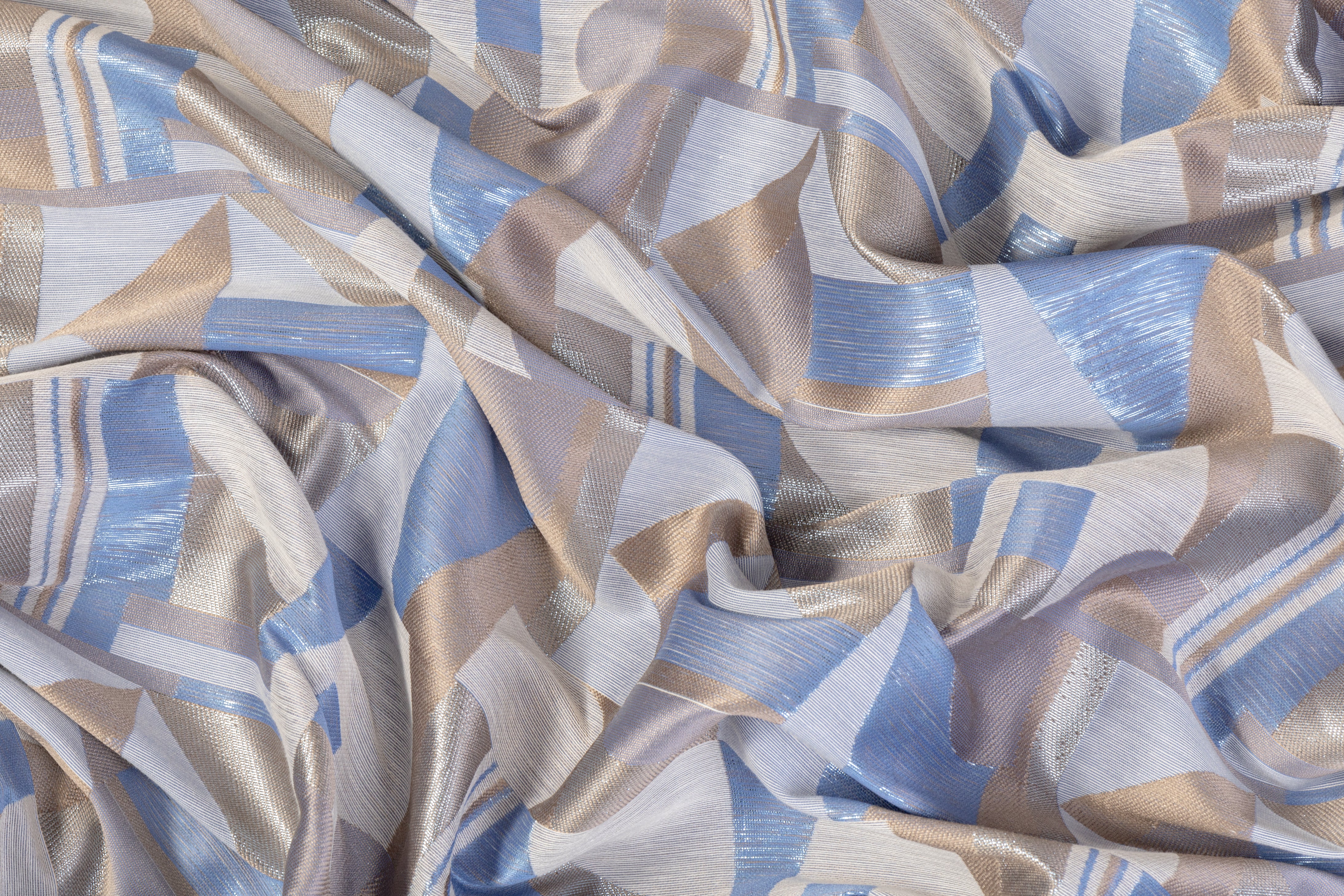 Geometric Metallic Brocade - Blue / Gray / Taupe