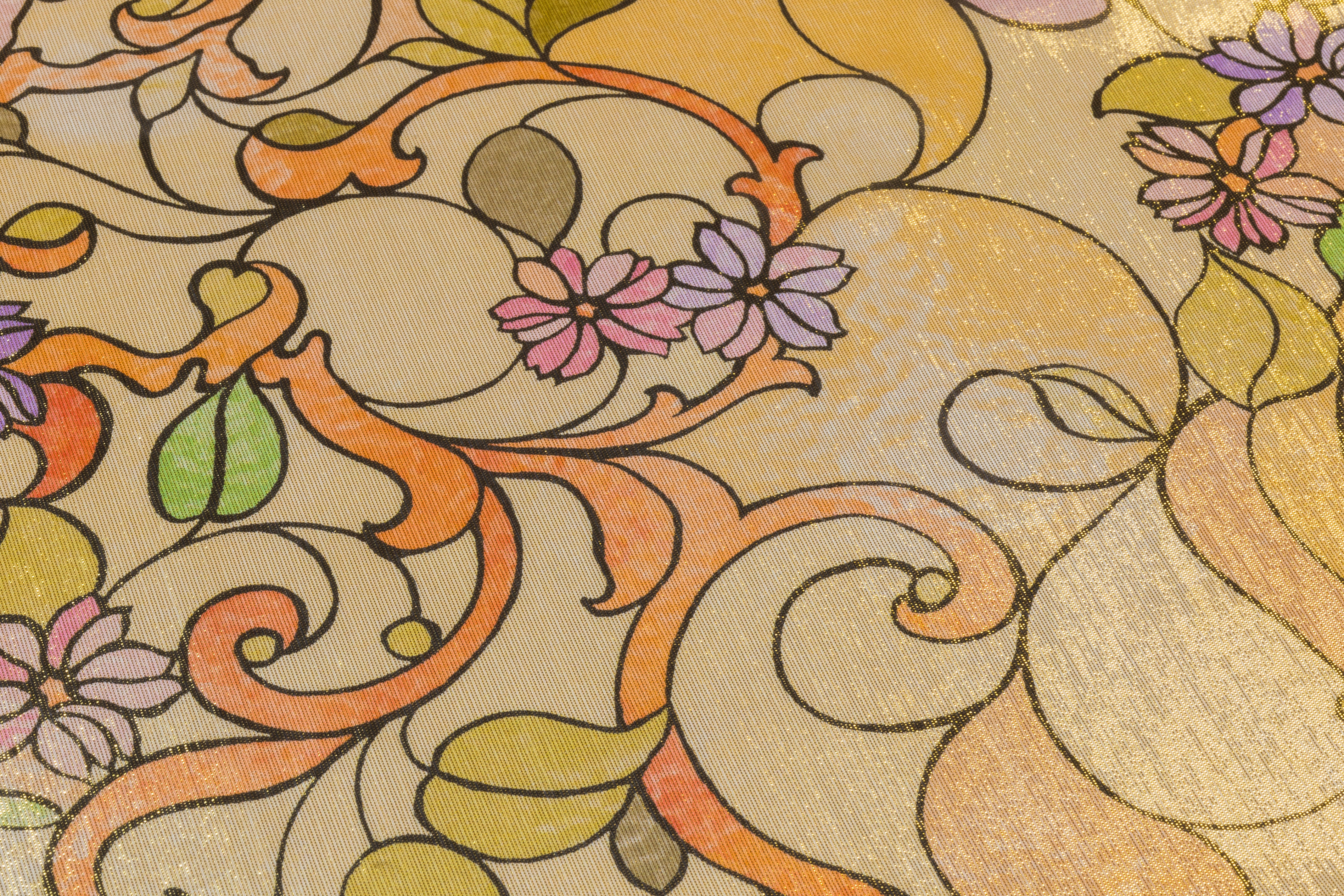 Retro Floral Metallic Silk Chiffon Lamé - Gold / Peach / Lavender / Green