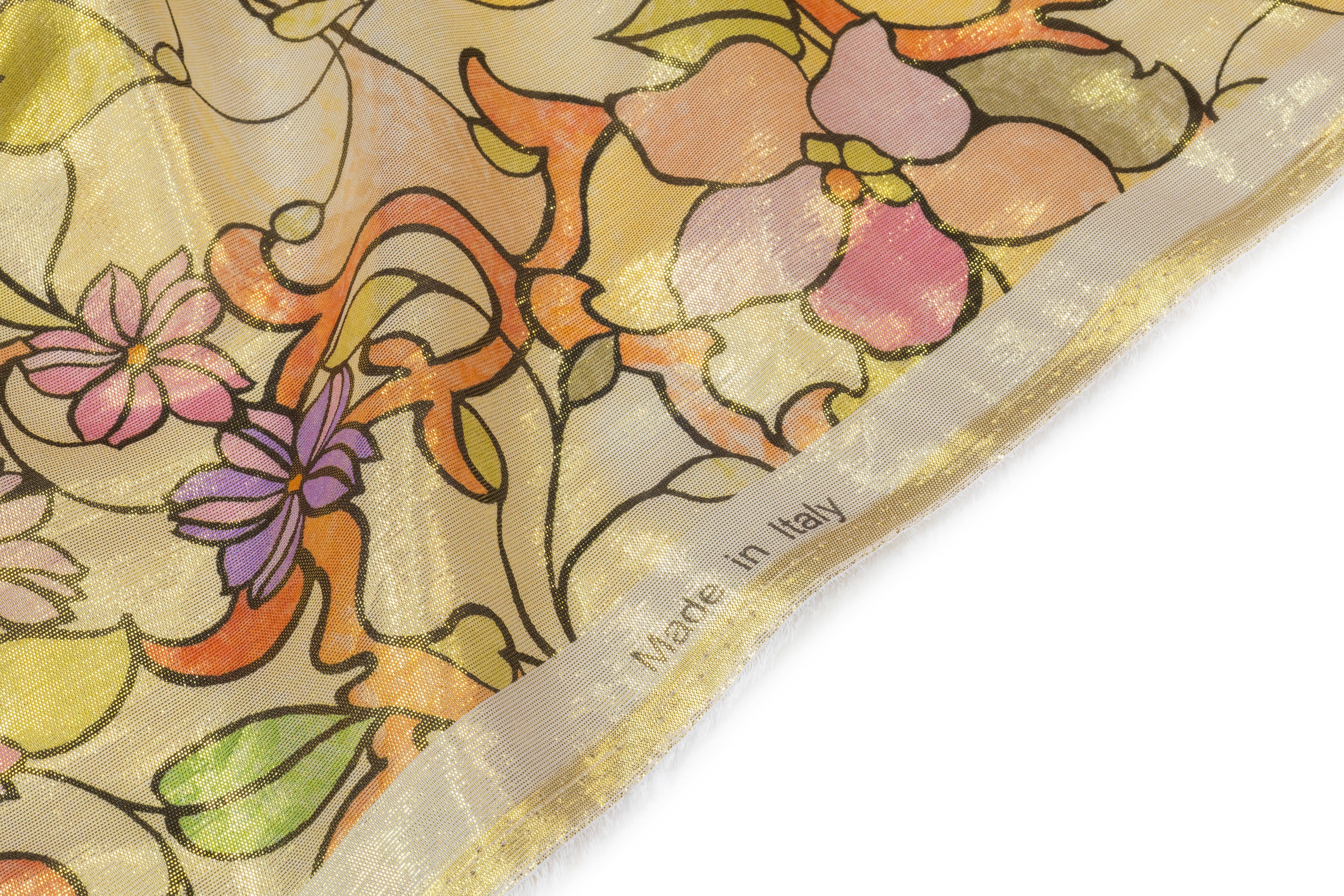 Retro Floral Metallic Silk Chiffon Lamé - Gold / Peach / Lavender / Green
