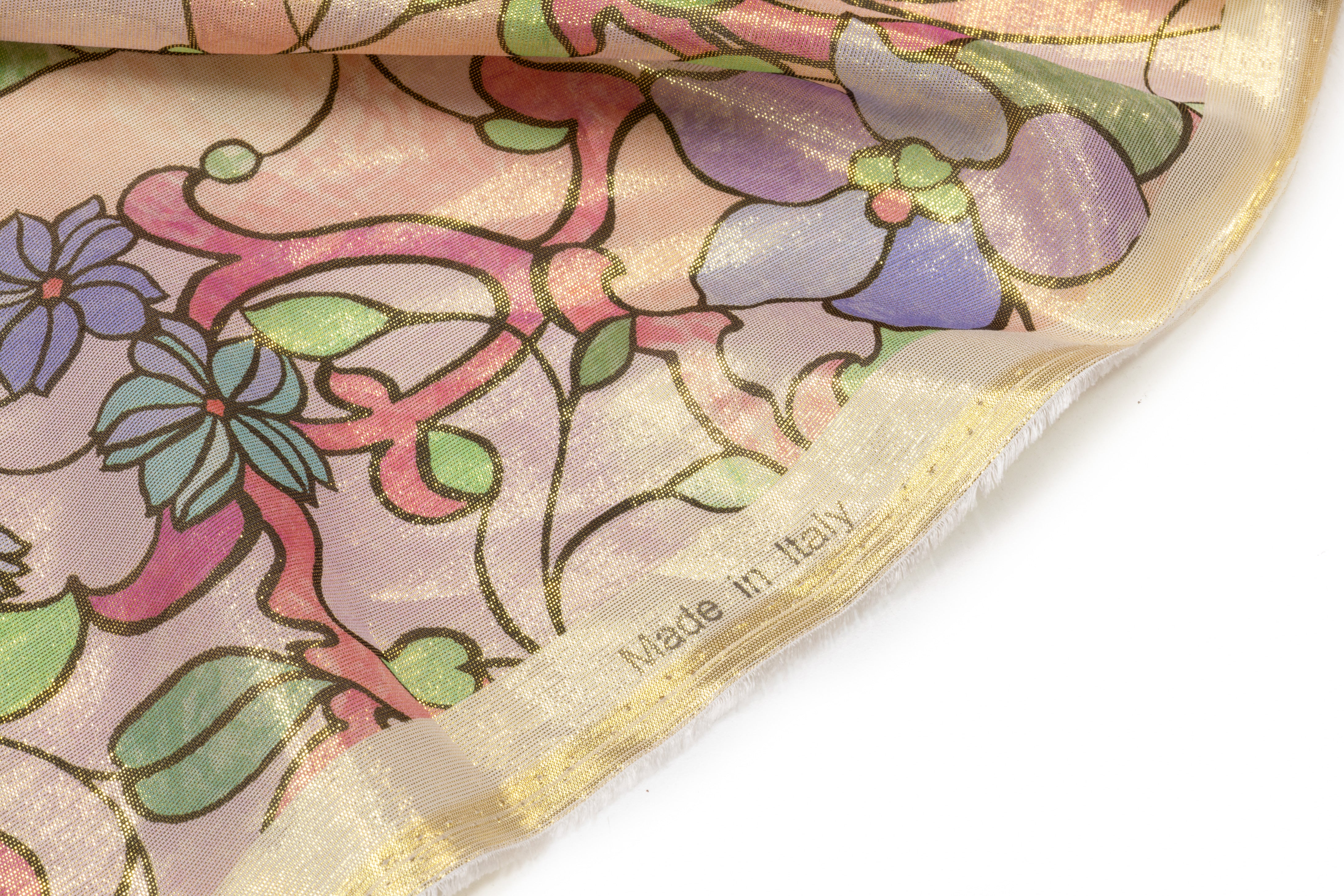 Retro Floral Metallic Silk Chiffon Lamé - Pink / Green / Periwinkle / Gold