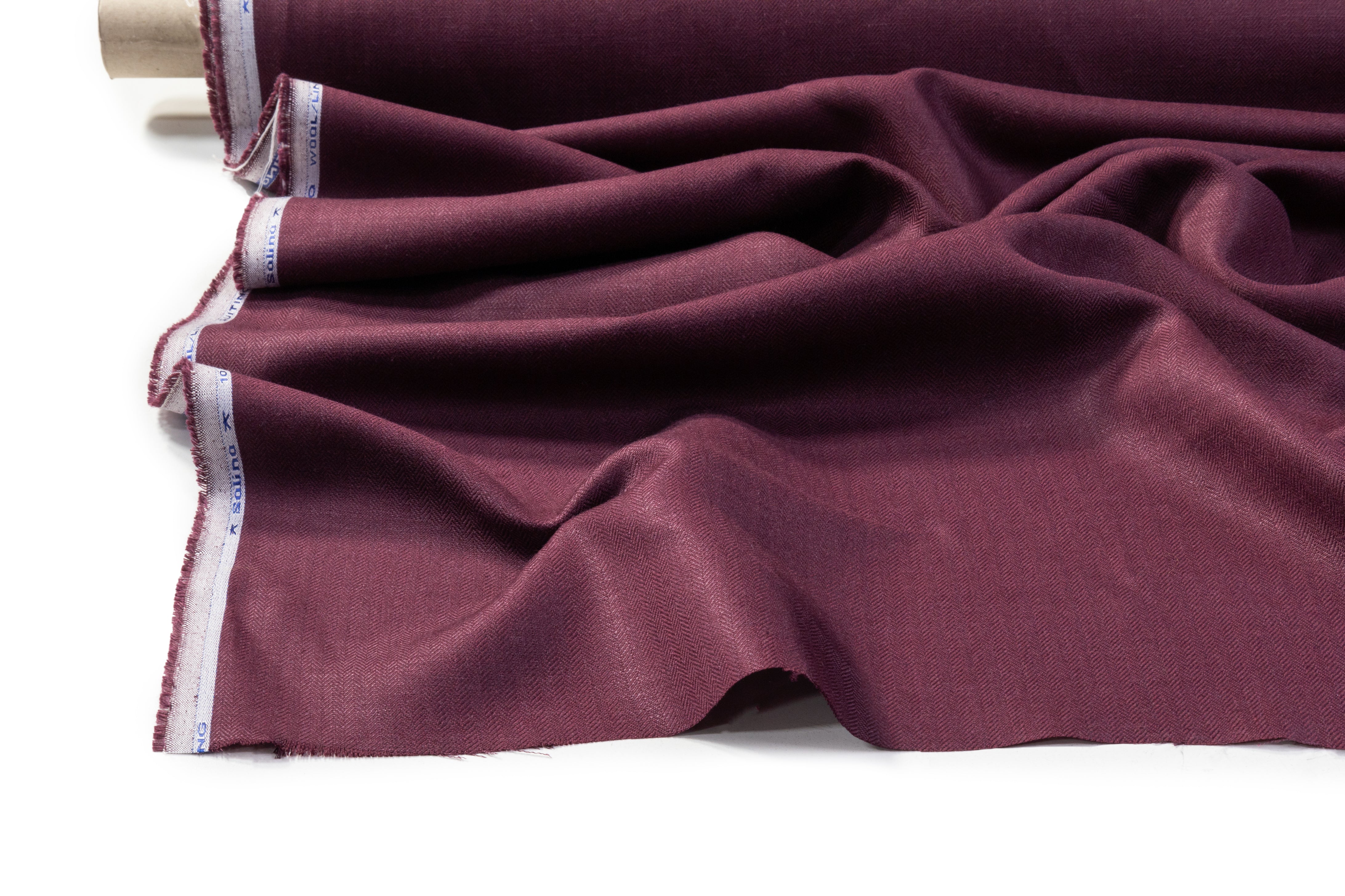 Herringbone Italian Wool Linen Suiting - Burgundy