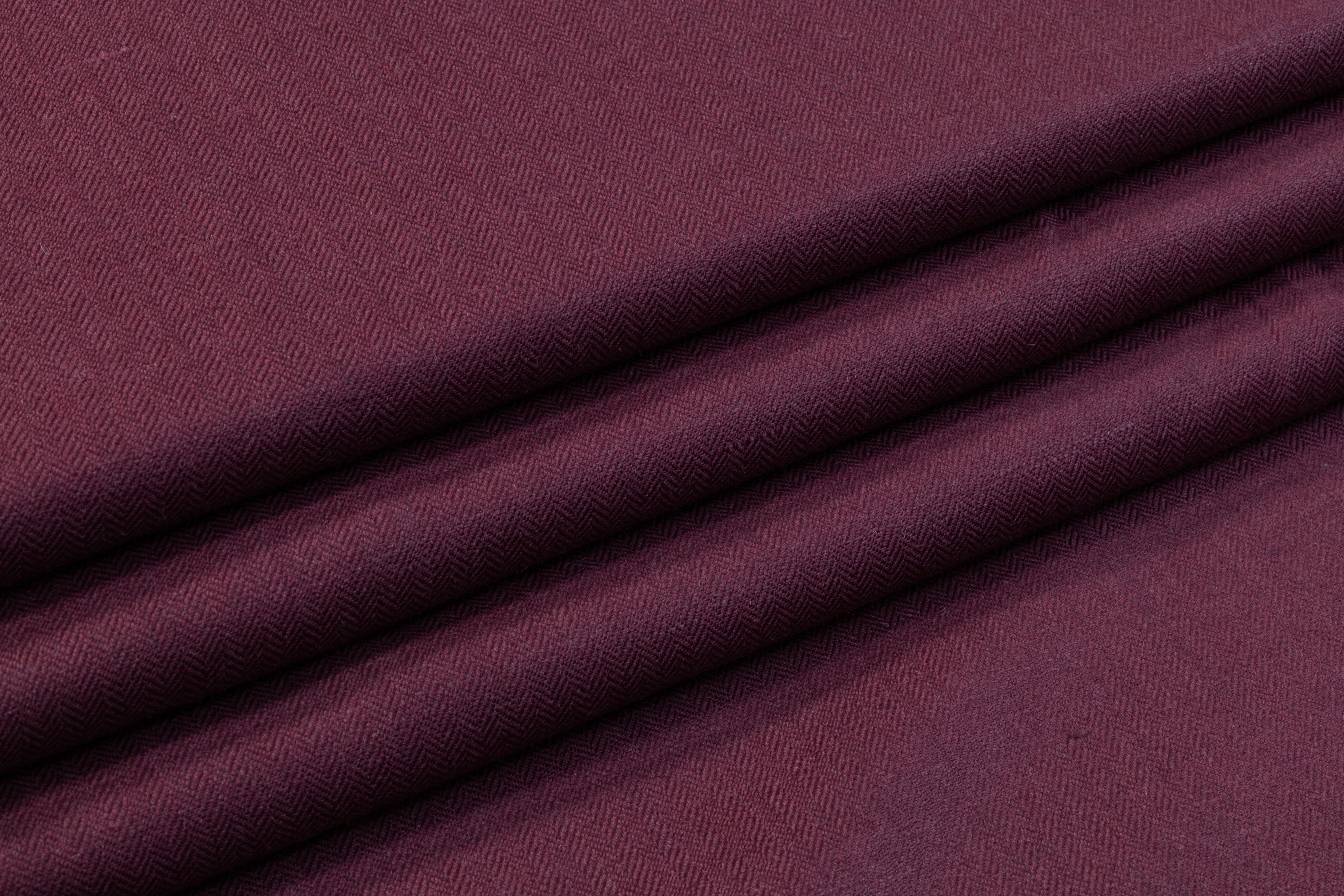 Herringbone Italian Wool Linen Suiting - Burgundy