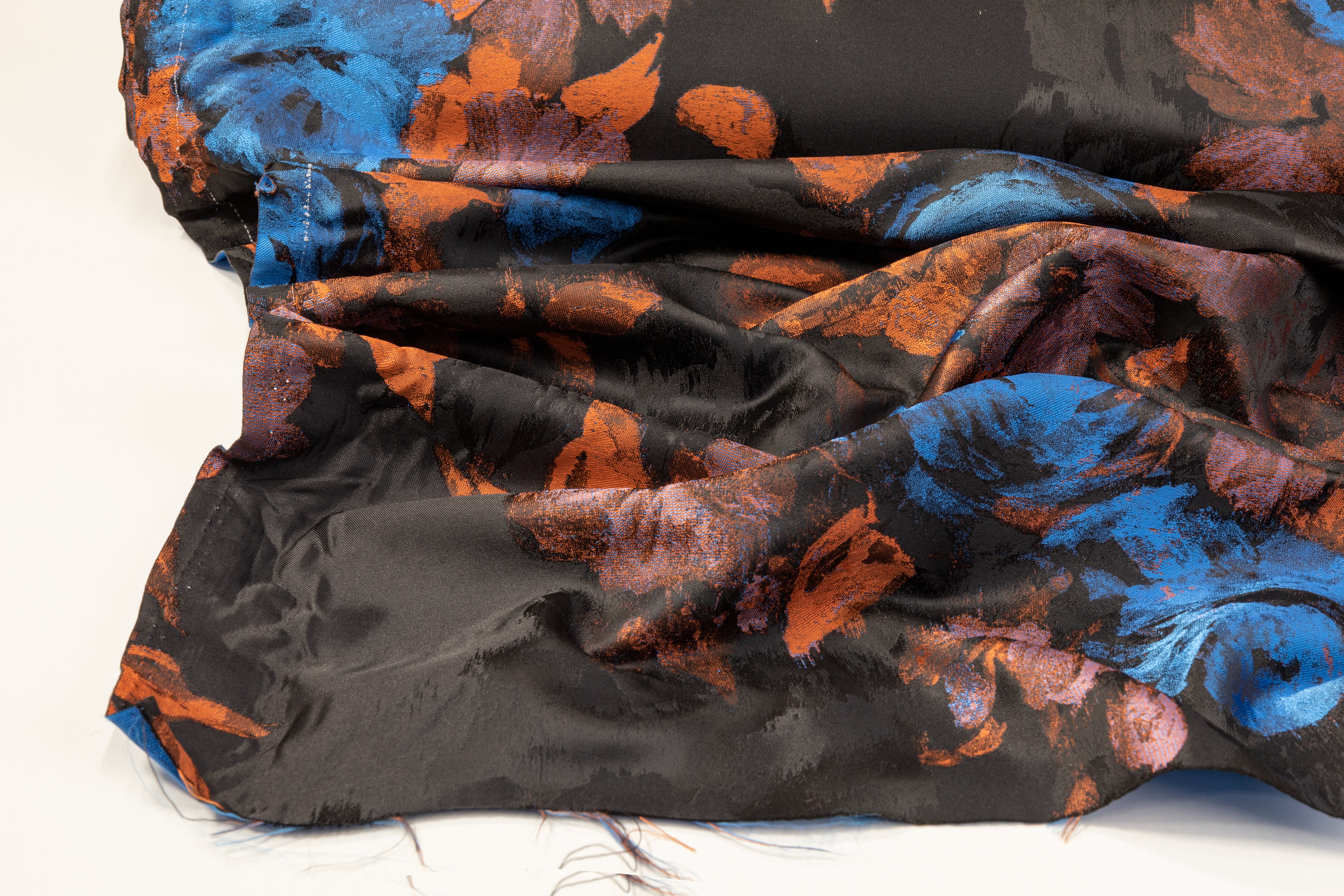 Floral Satin Jacquard - Blue / Orange / Black