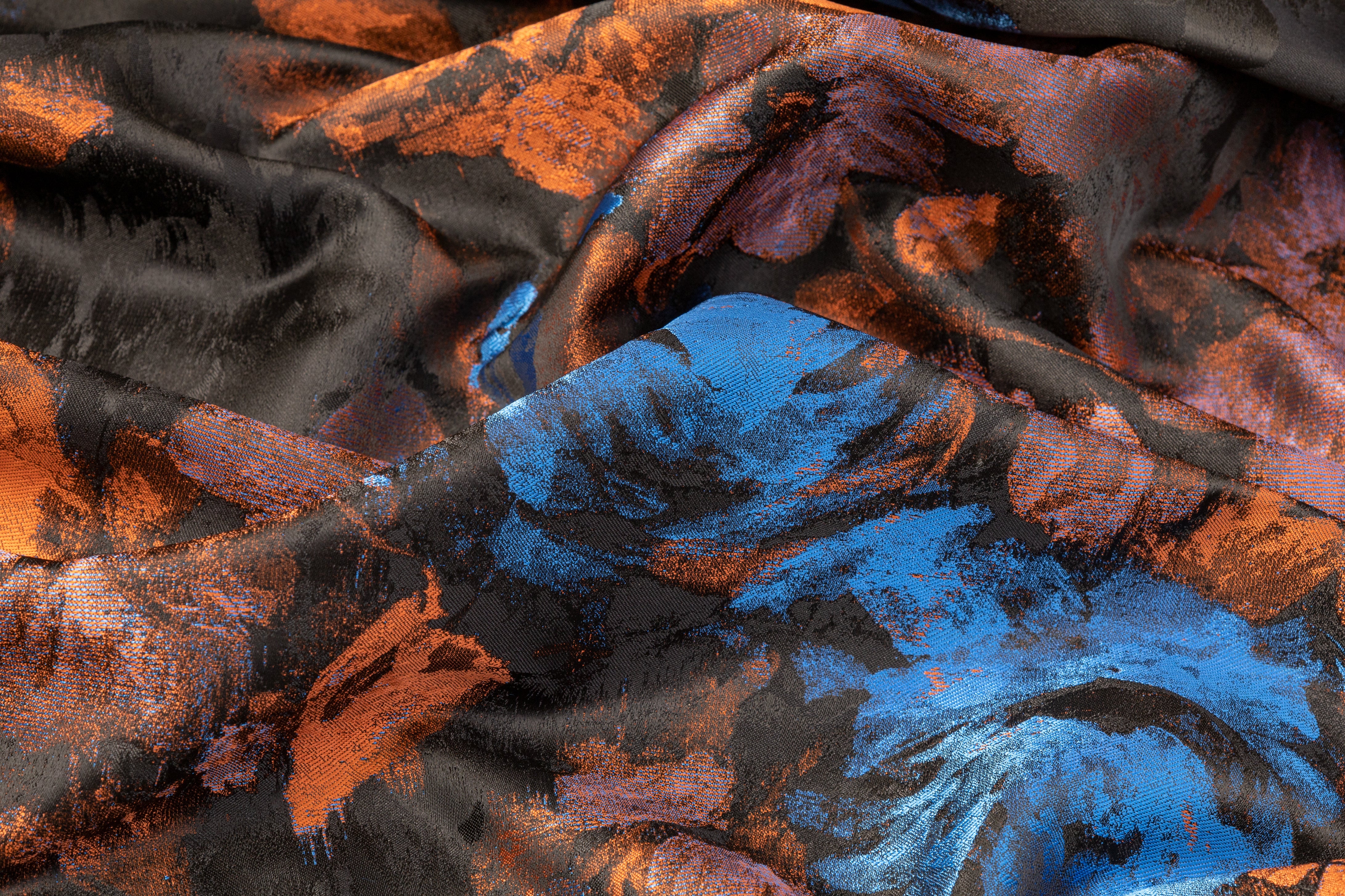 Floral Satin Jacquard - Blue / Orange / Black