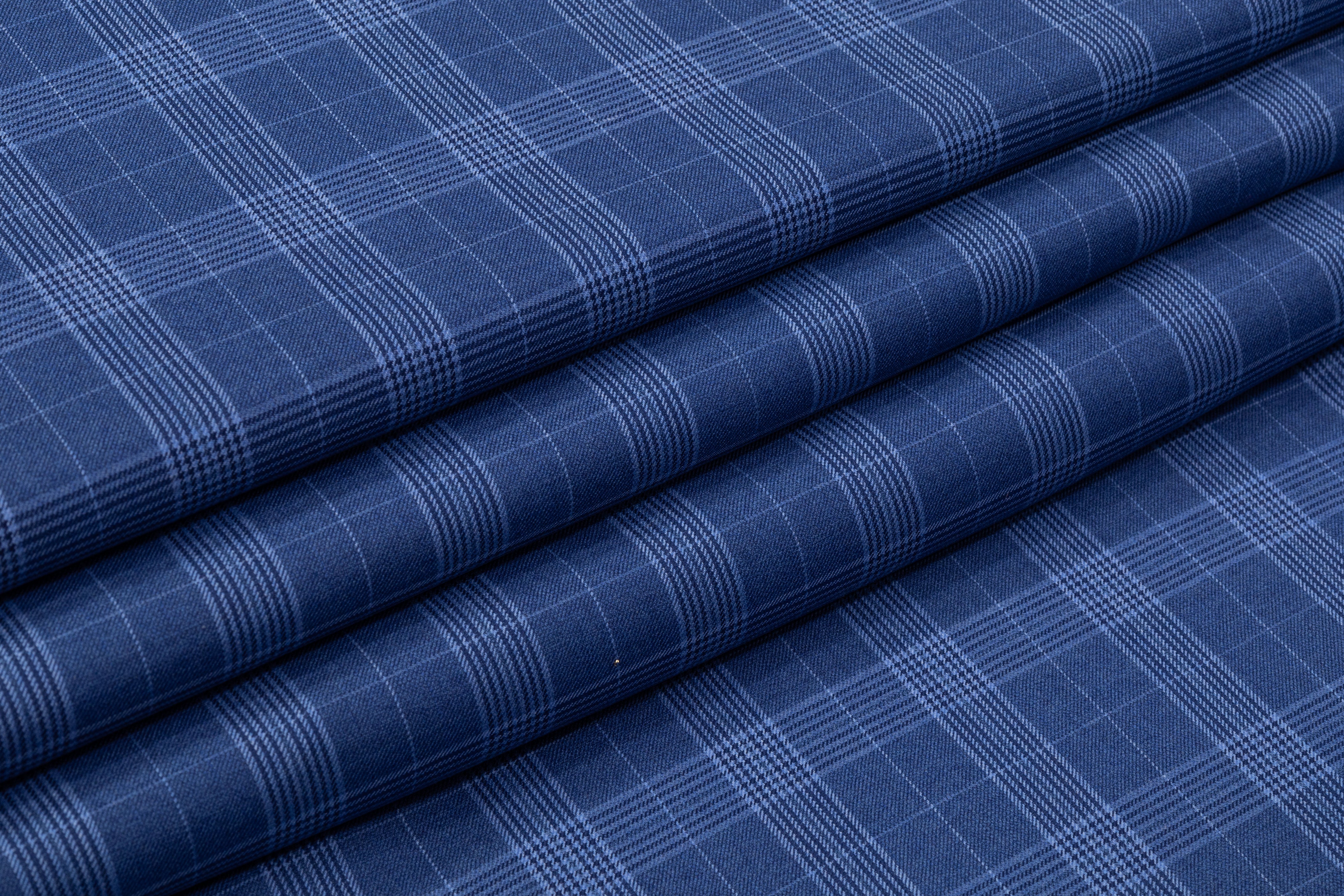 Glen Check Italian Wool Suiting - Blue