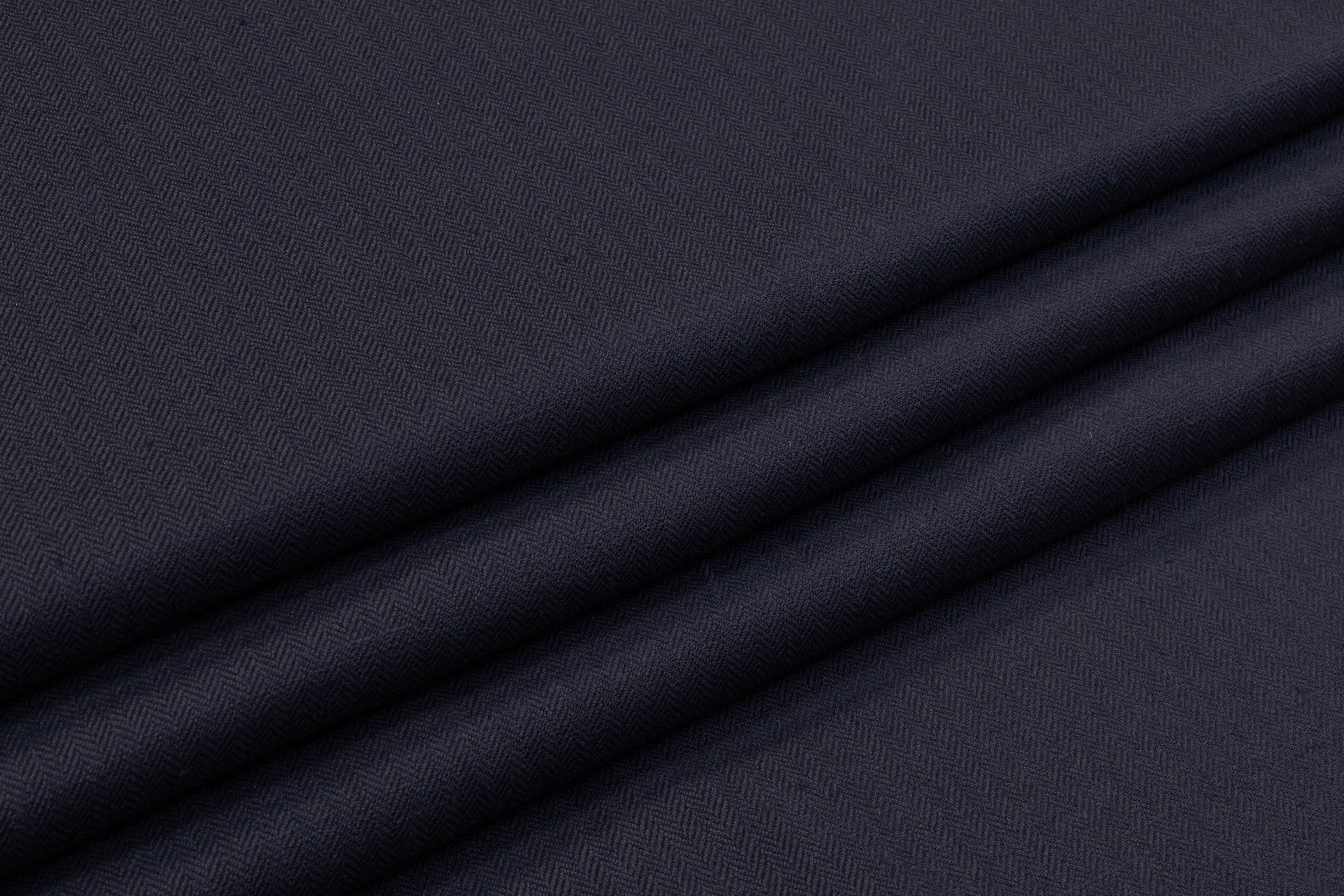 Herringbone Italian Wool Linen Suiting - Navy