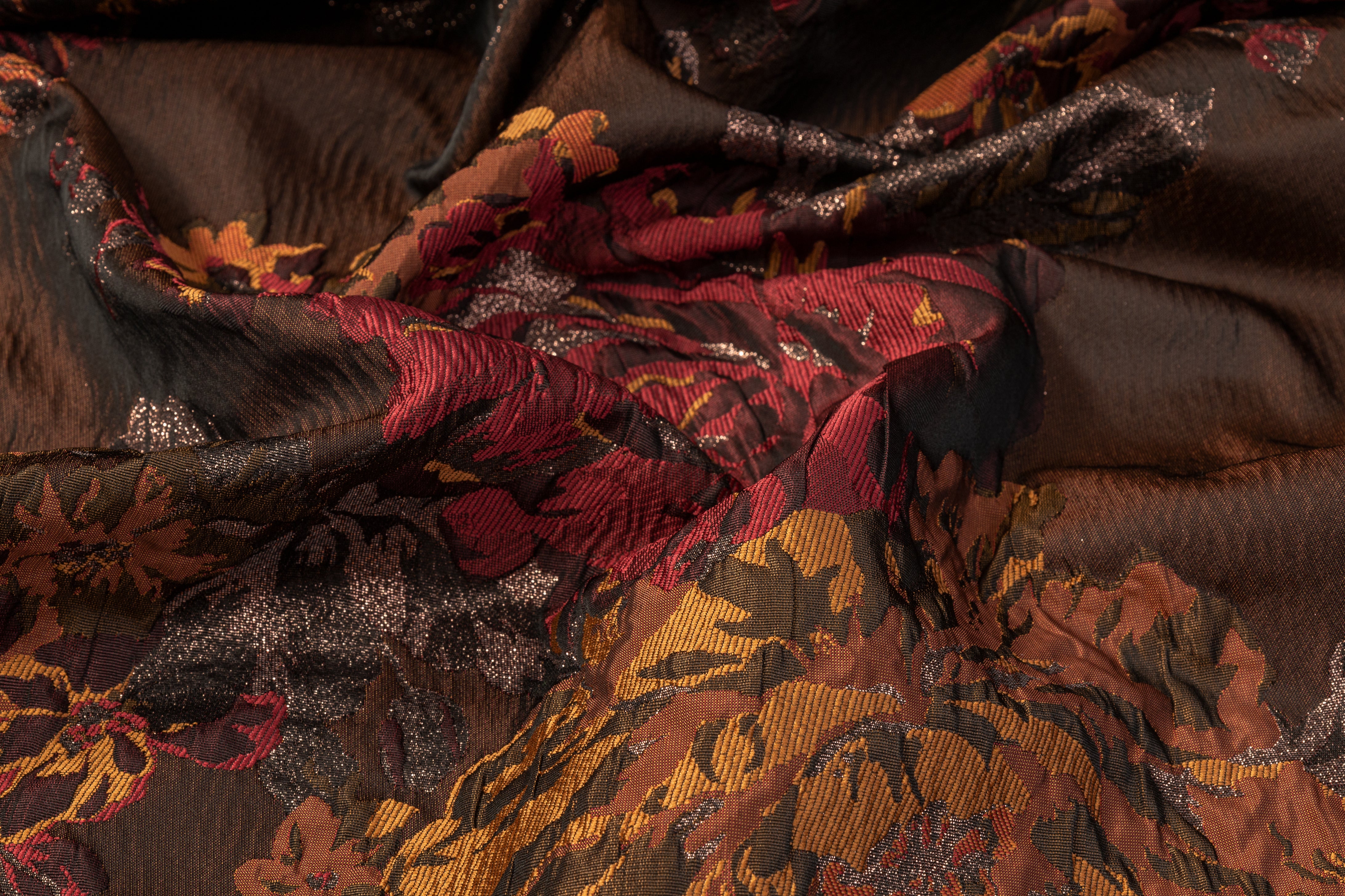 Crushed Floral Metallic Brocade - Burgundy / Burned Orange