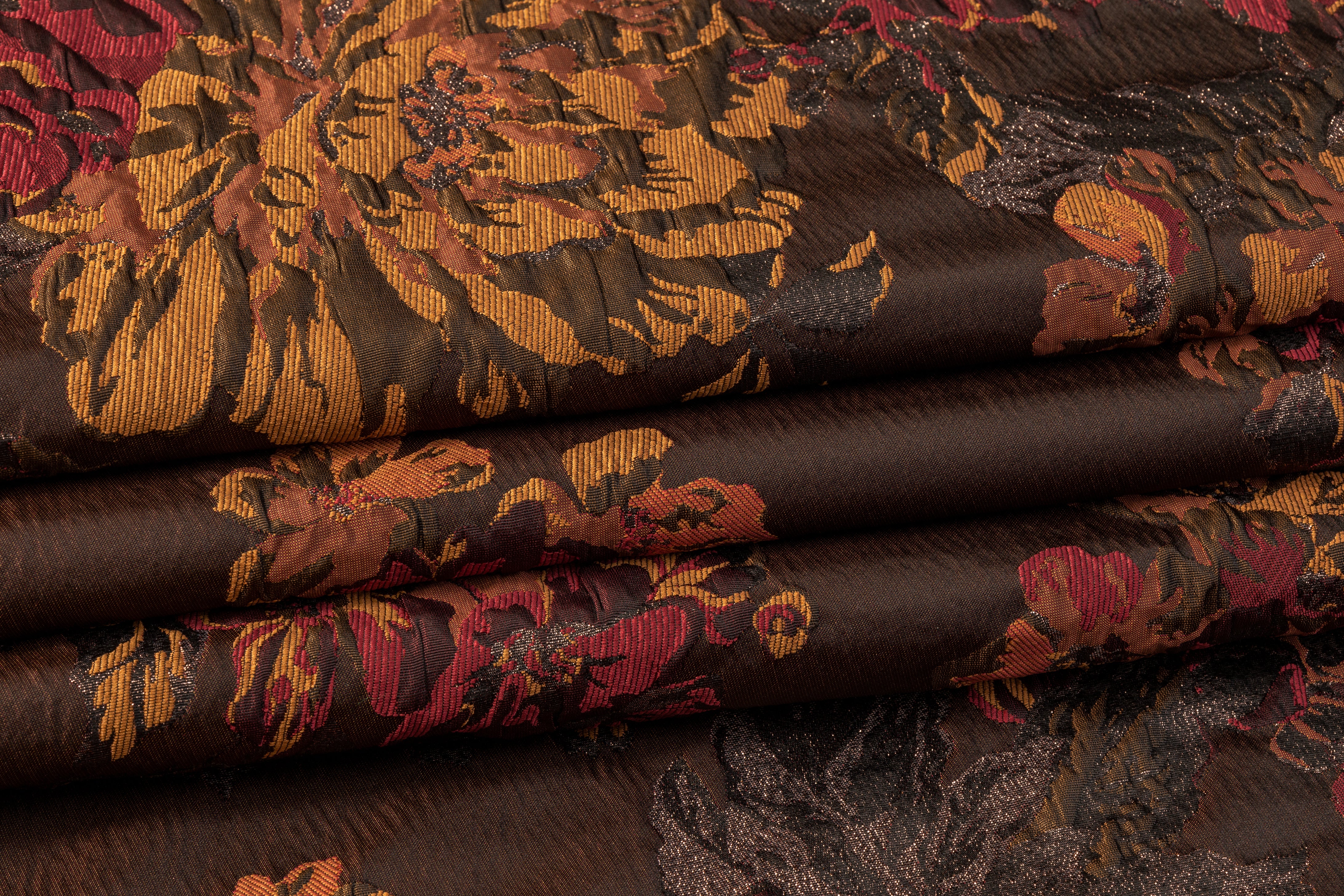 Crushed Floral Metallic Brocade - Burgundy / Burned Orange