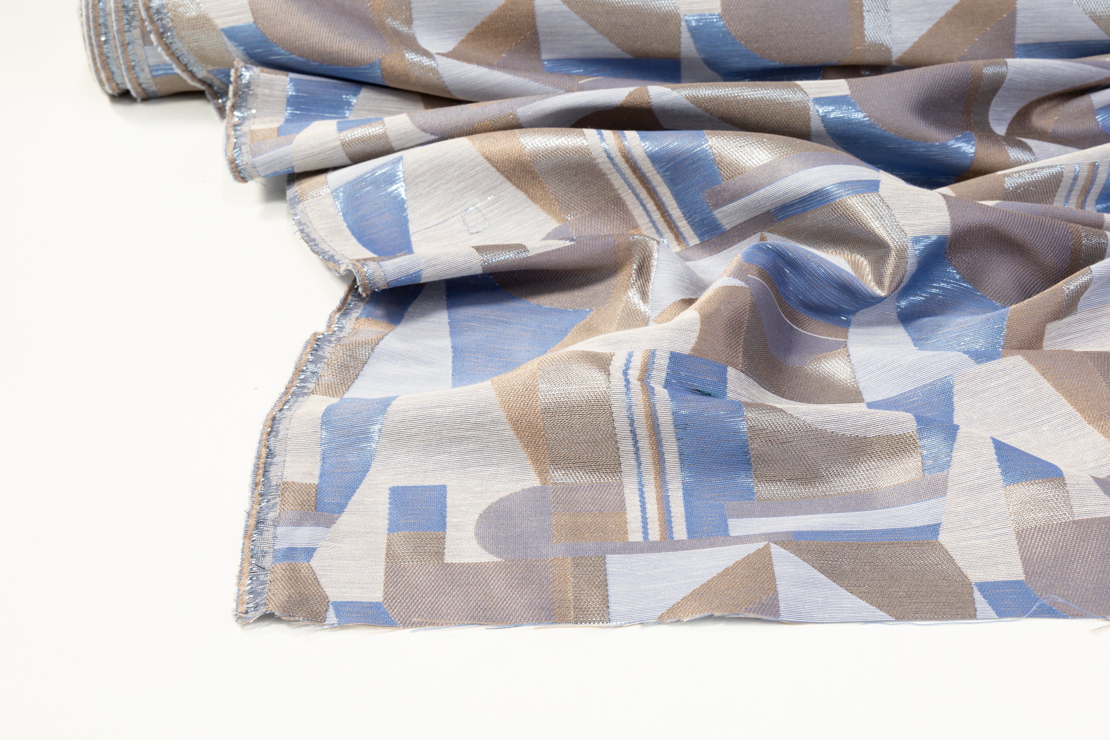 Geometric Metallic Brocade - Blue / Gray / Taupe