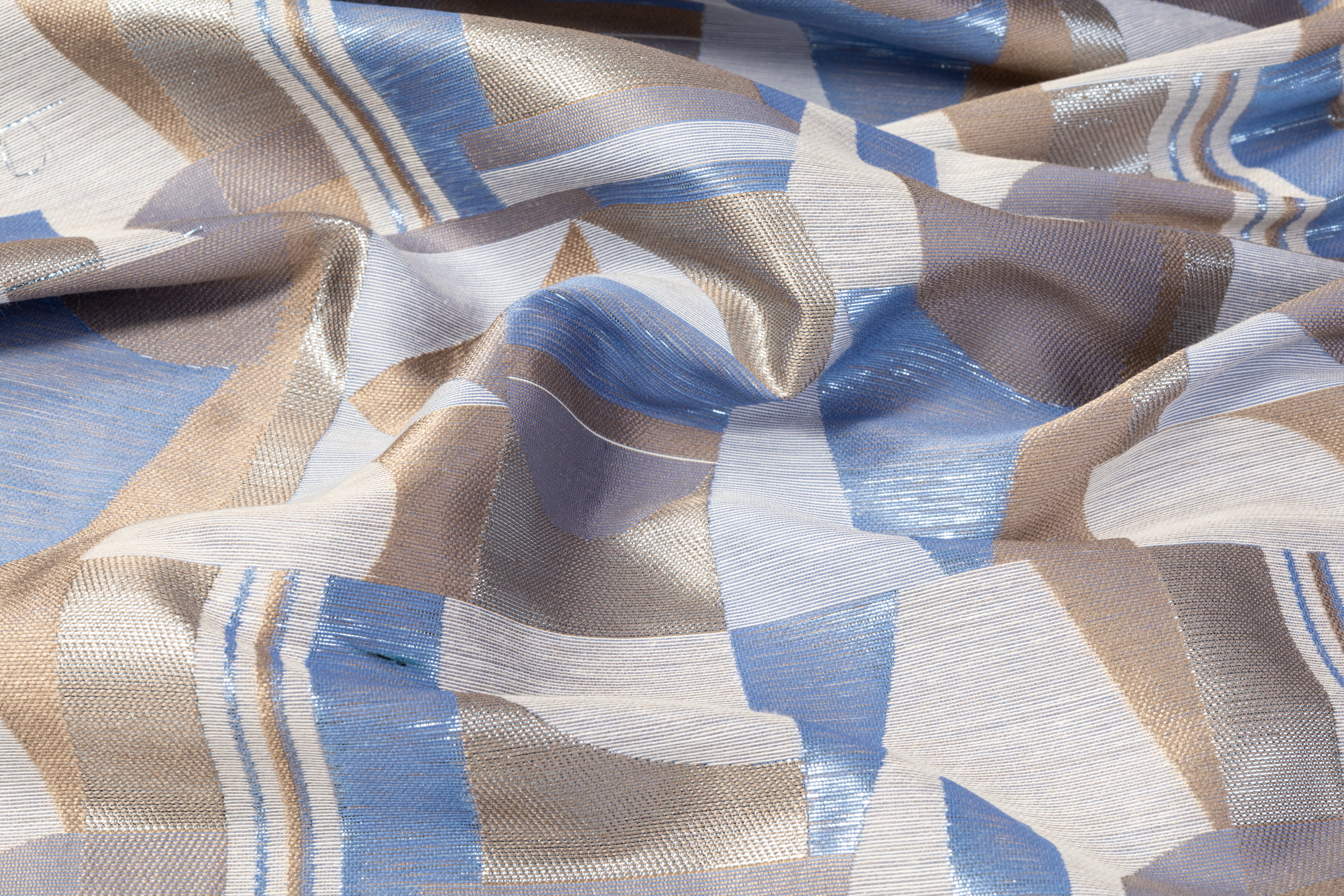 Geometric Metallic Brocade - Blue / Gray / Taupe
