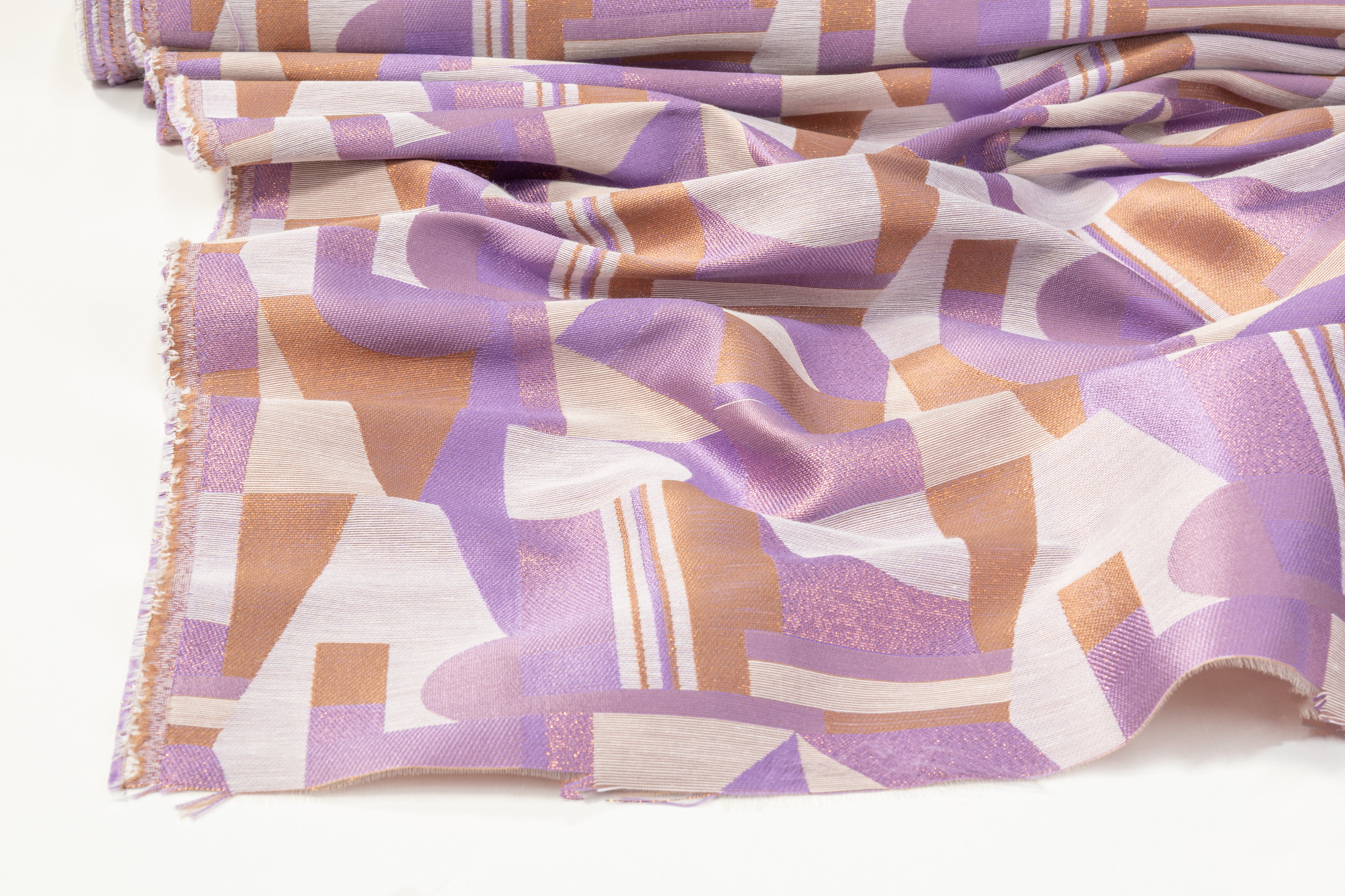 Geometric Metallic Brocade - Purple / Copper / Gray