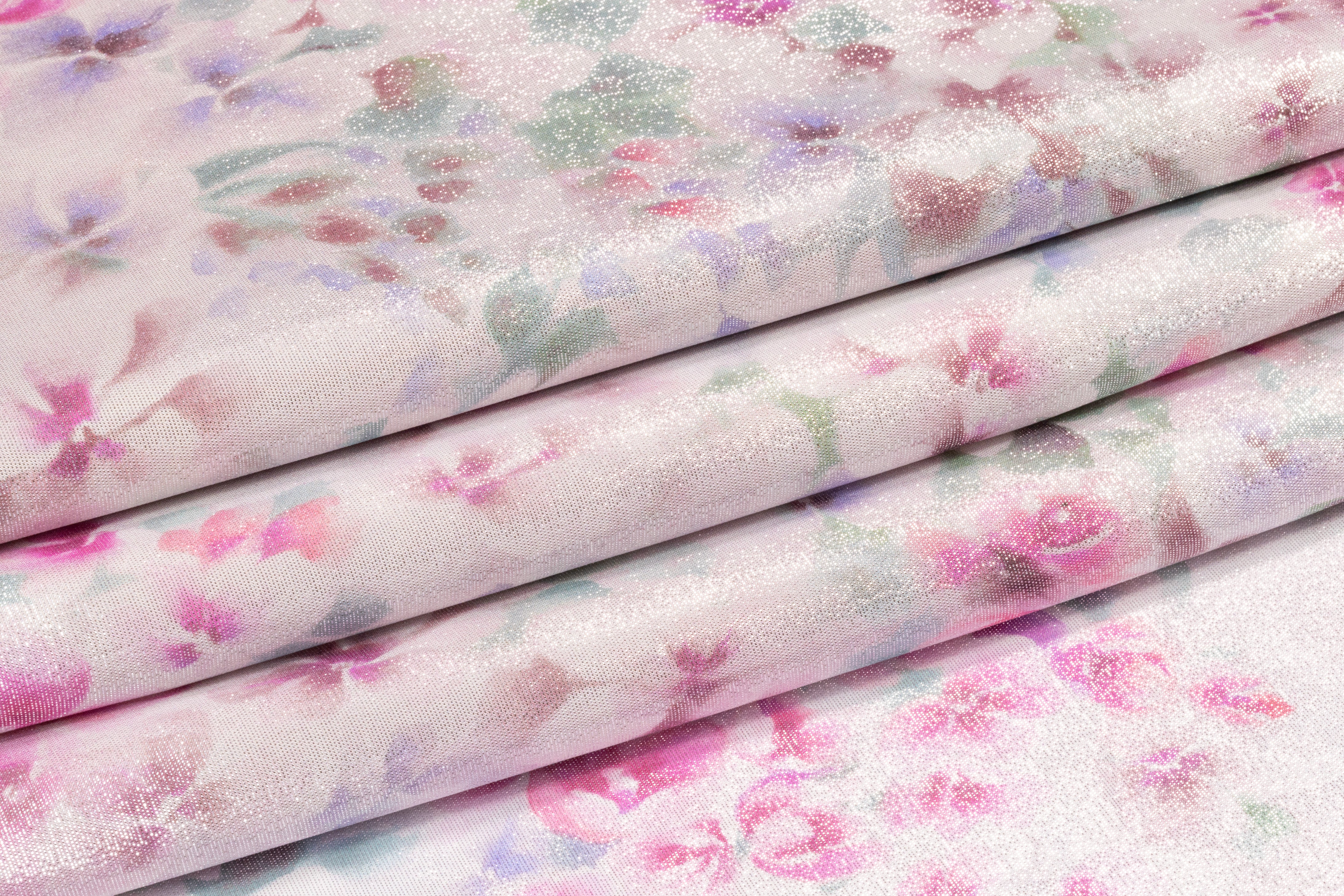 Floral Metallic Silk Chiffon Lamé - Pink / Green / Silver