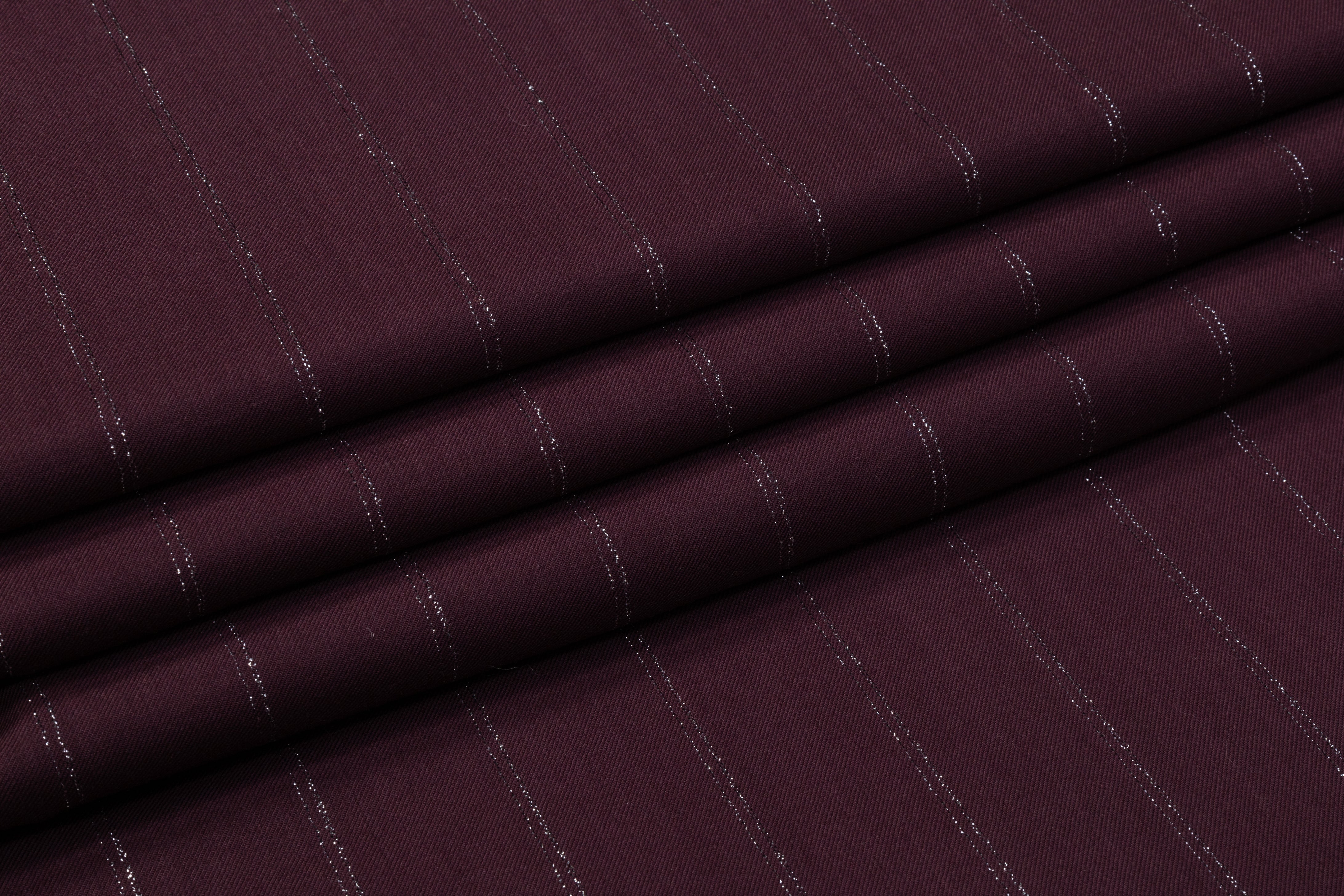 Metallic Striped Wool Suiting - Burgundy / Silver