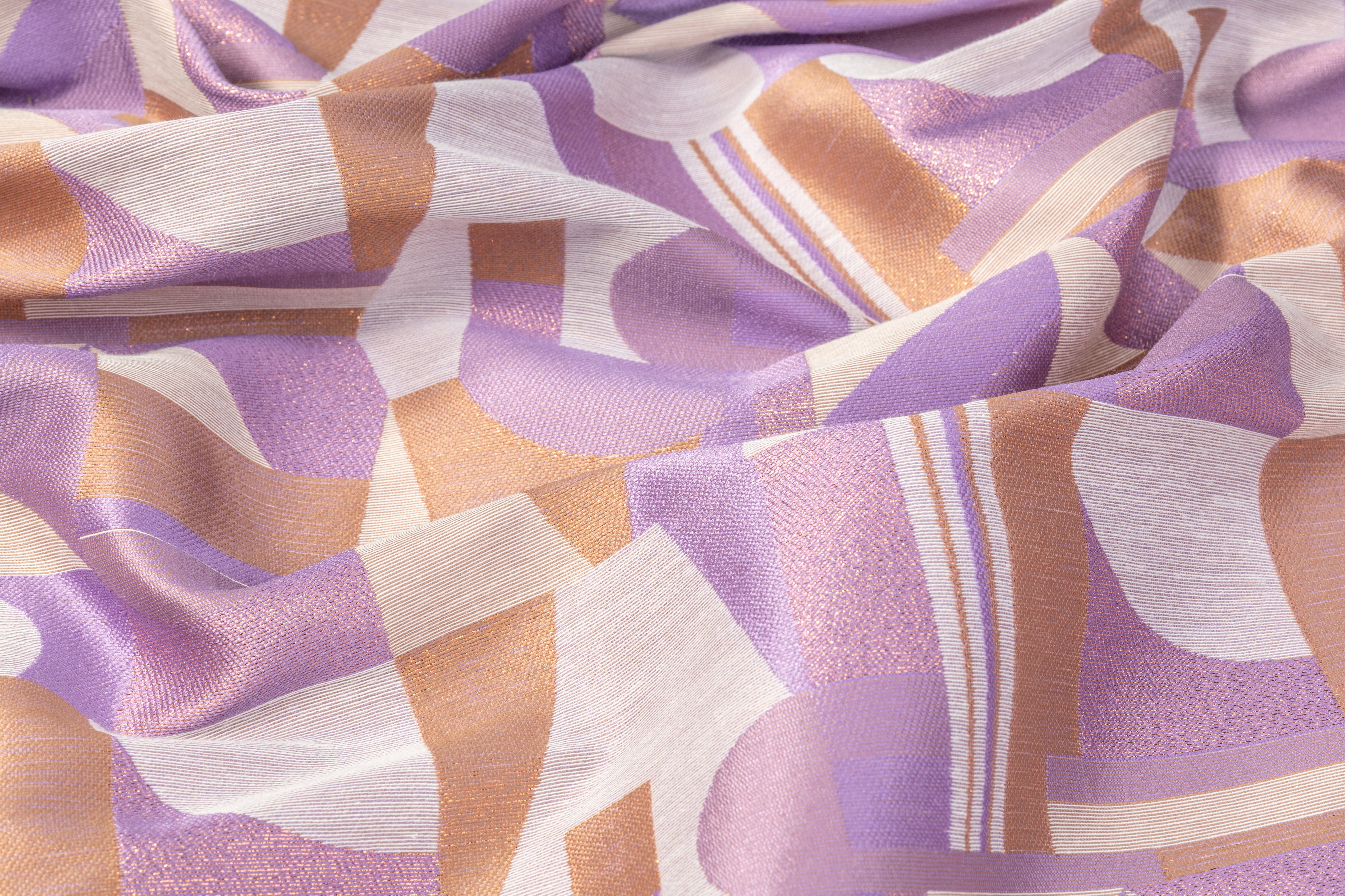 Geometric Metallic Brocade - Purple / Copper / Gray