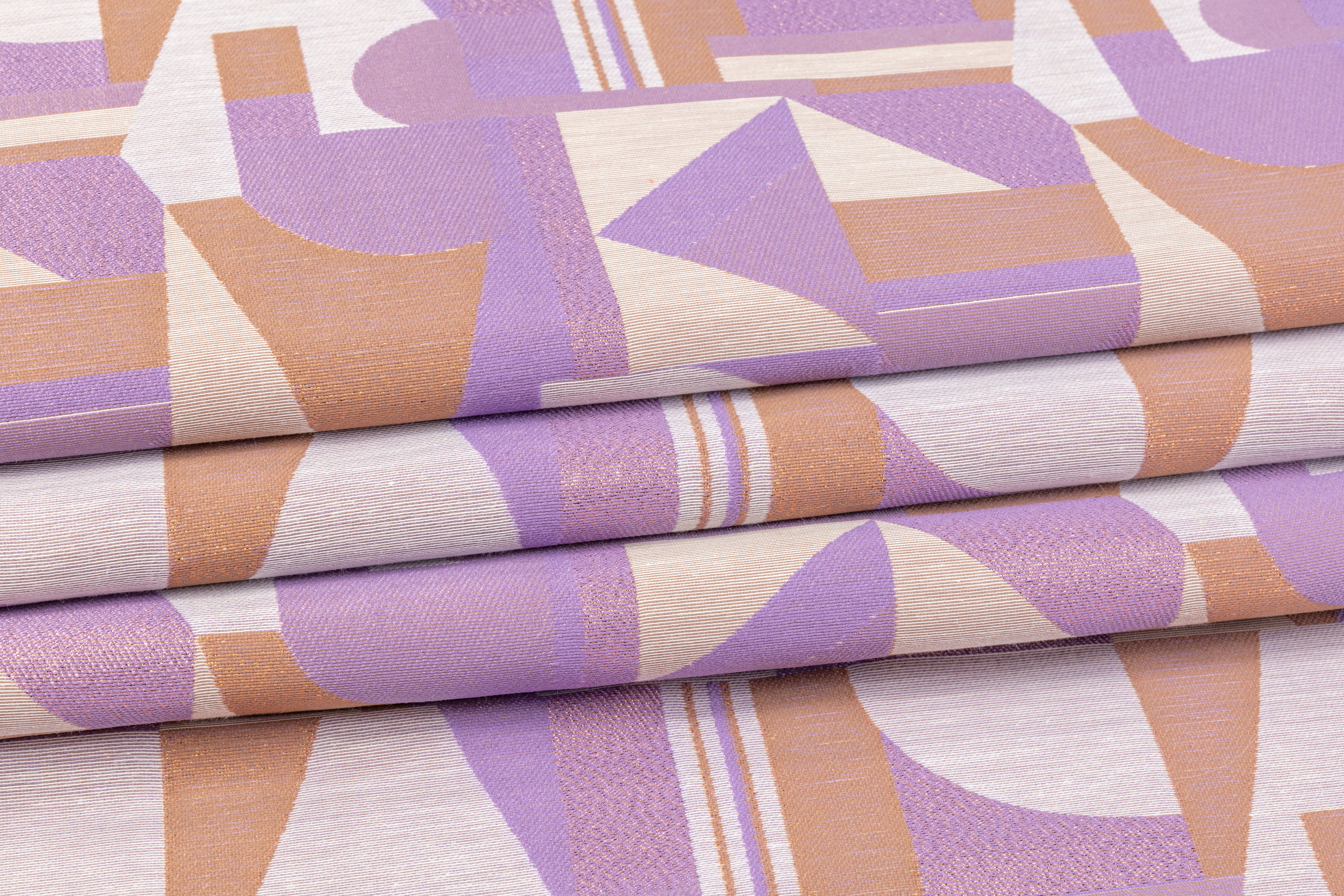 Geometric Metallic Brocade - Purple / Copper / Gray