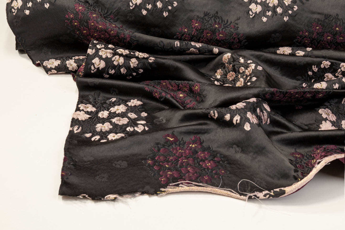 Floral Satin Brocade - Black / Blush / Burgundy