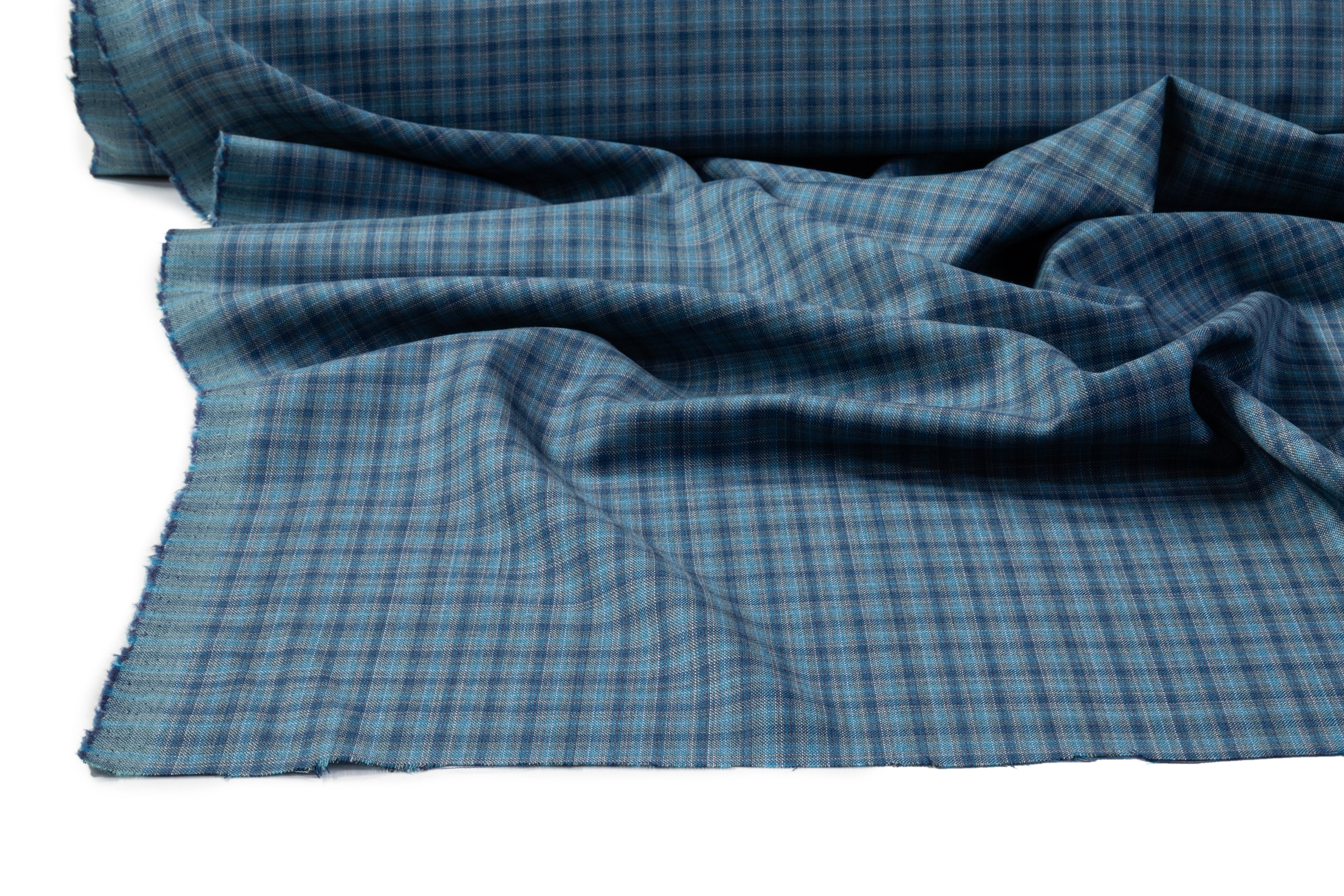 Checked Italian Wool Suiting - Blue
