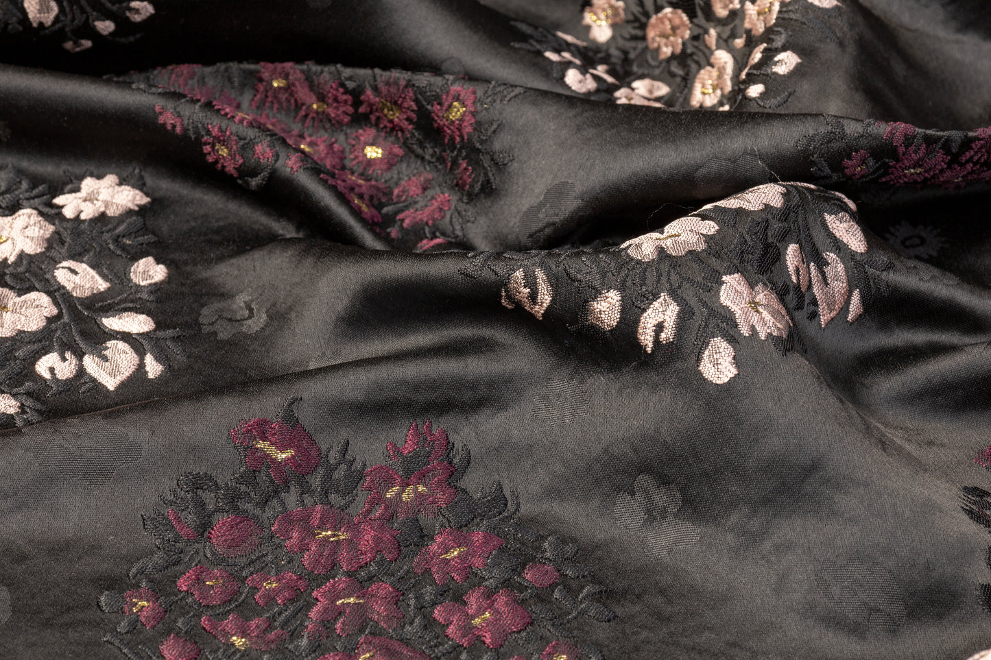 Floral Satin Brocade - Black / Blush / Burgundy
