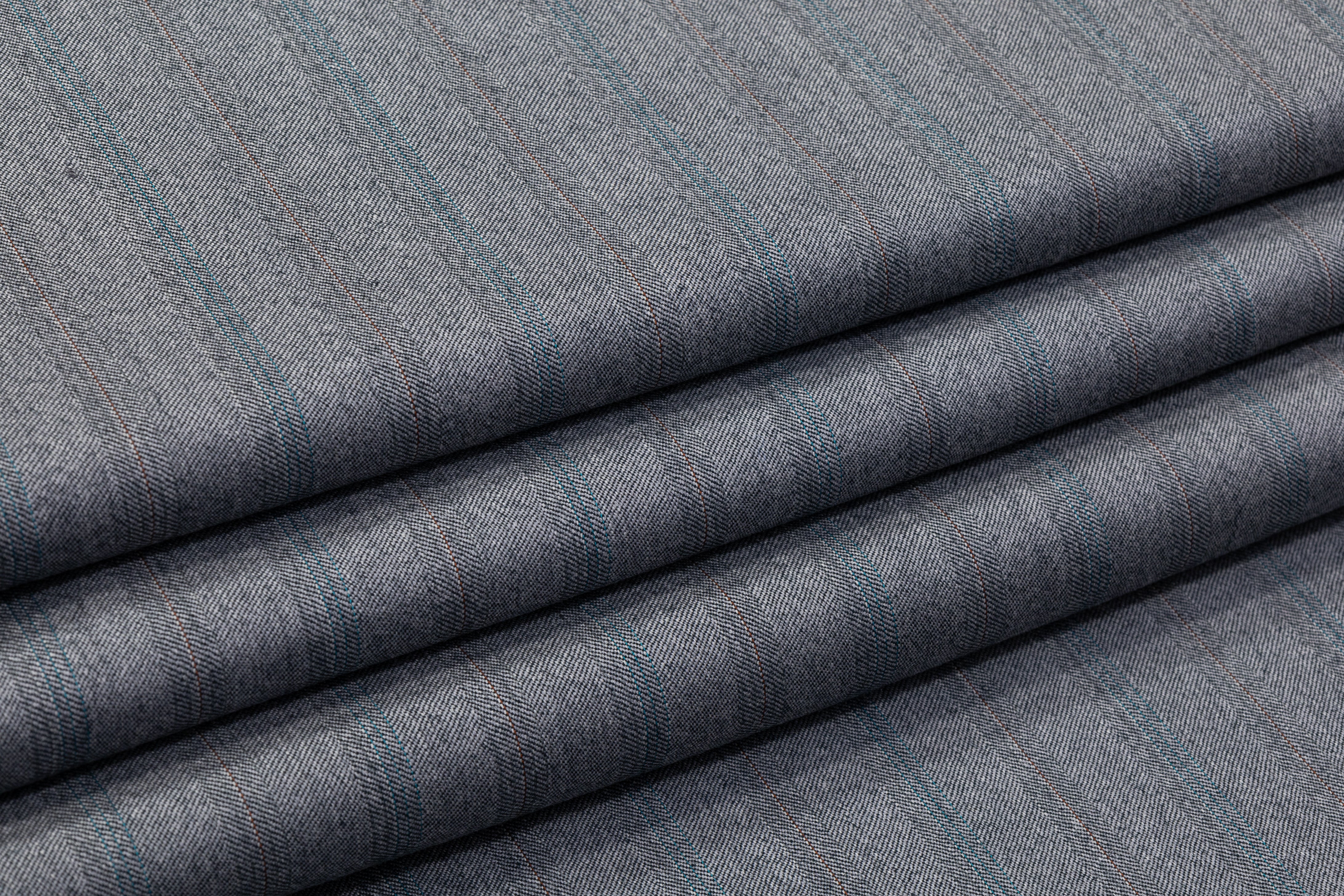 Striped Italian Wool Blend Suiting - Gray