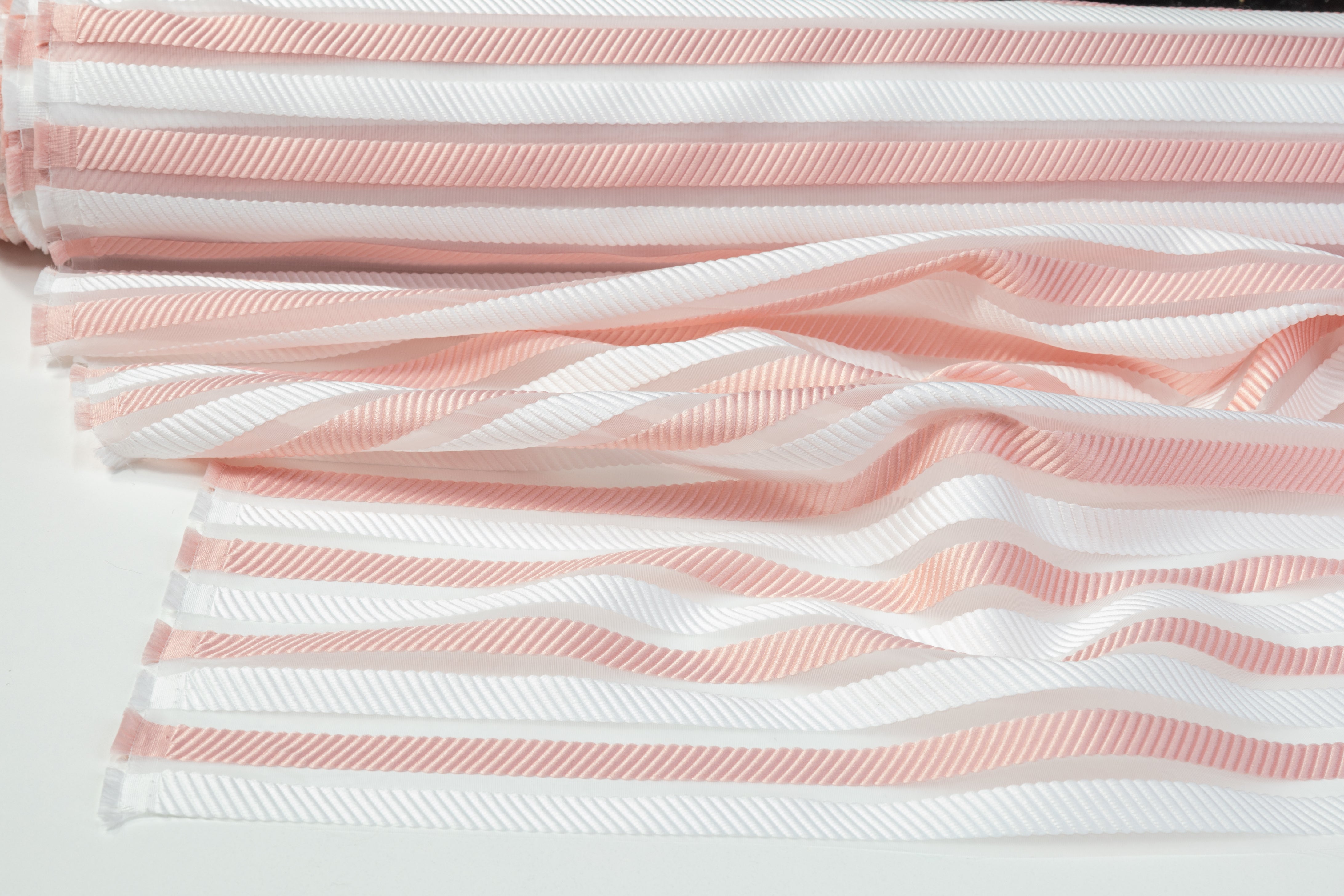 Ribbed Striped Organza Burnout Brocade - Pink / White