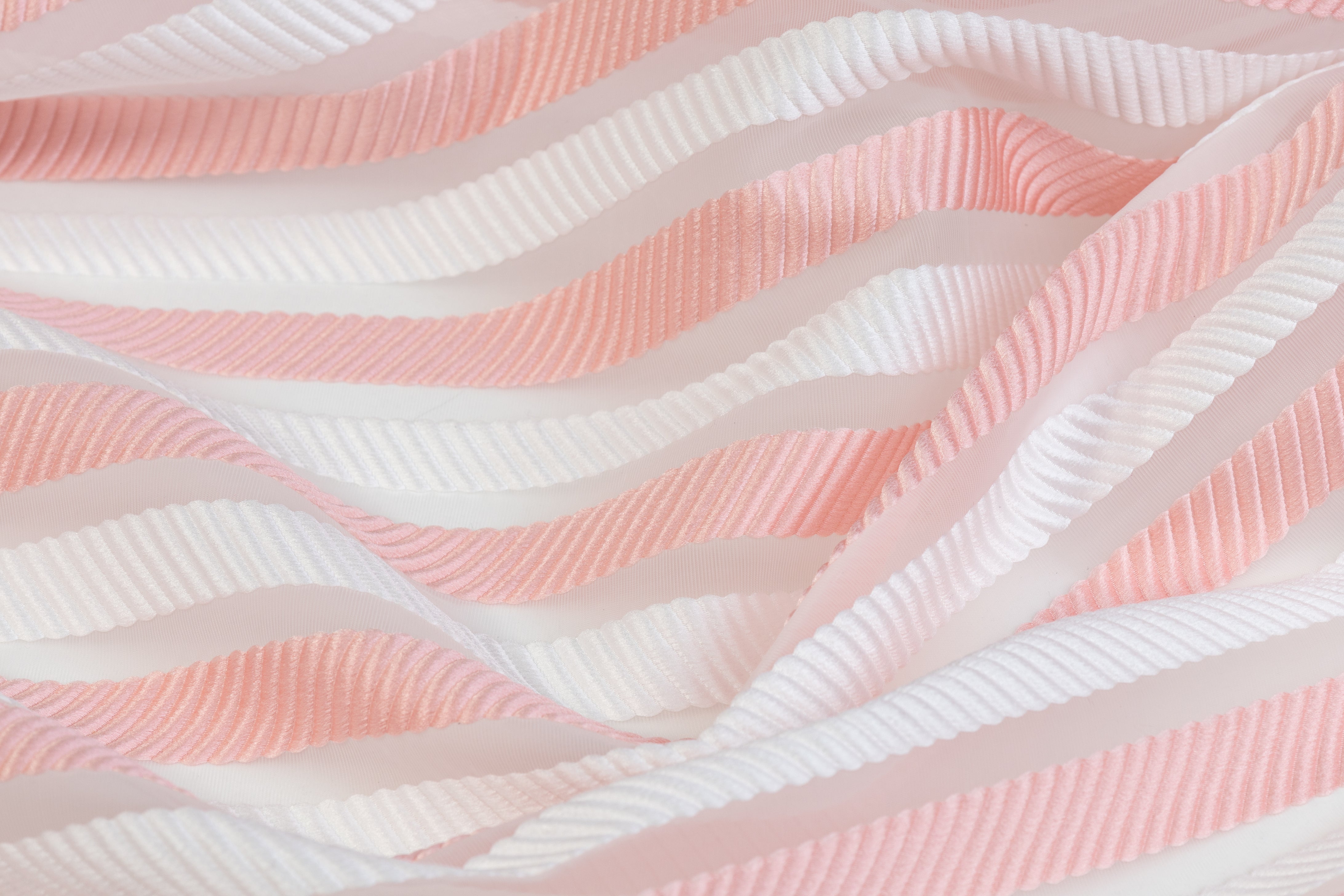 Ribbed Striped Organza Burnout Brocade - Pink / White