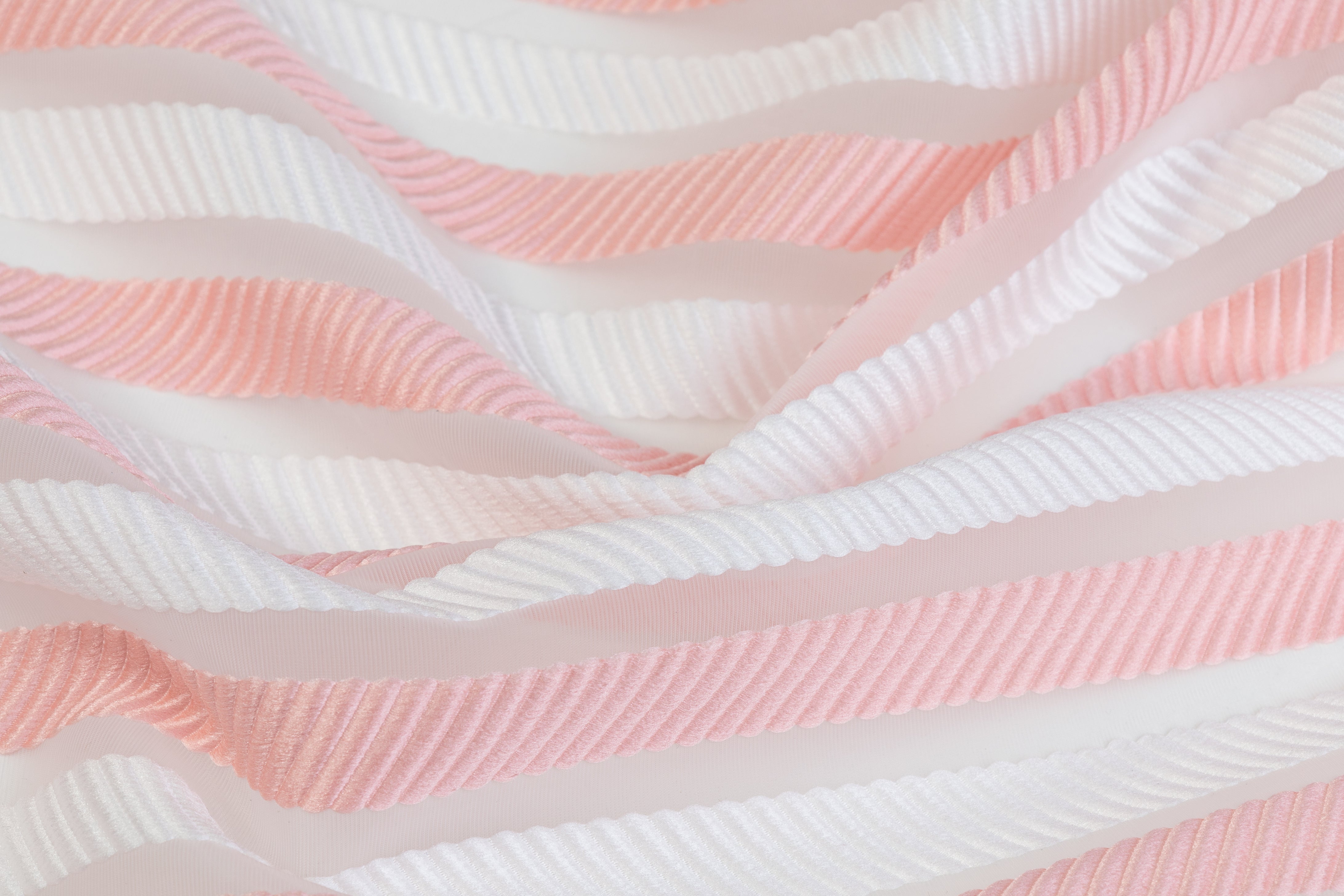 Ribbed Striped Organza Burnout Brocade - Pink / White