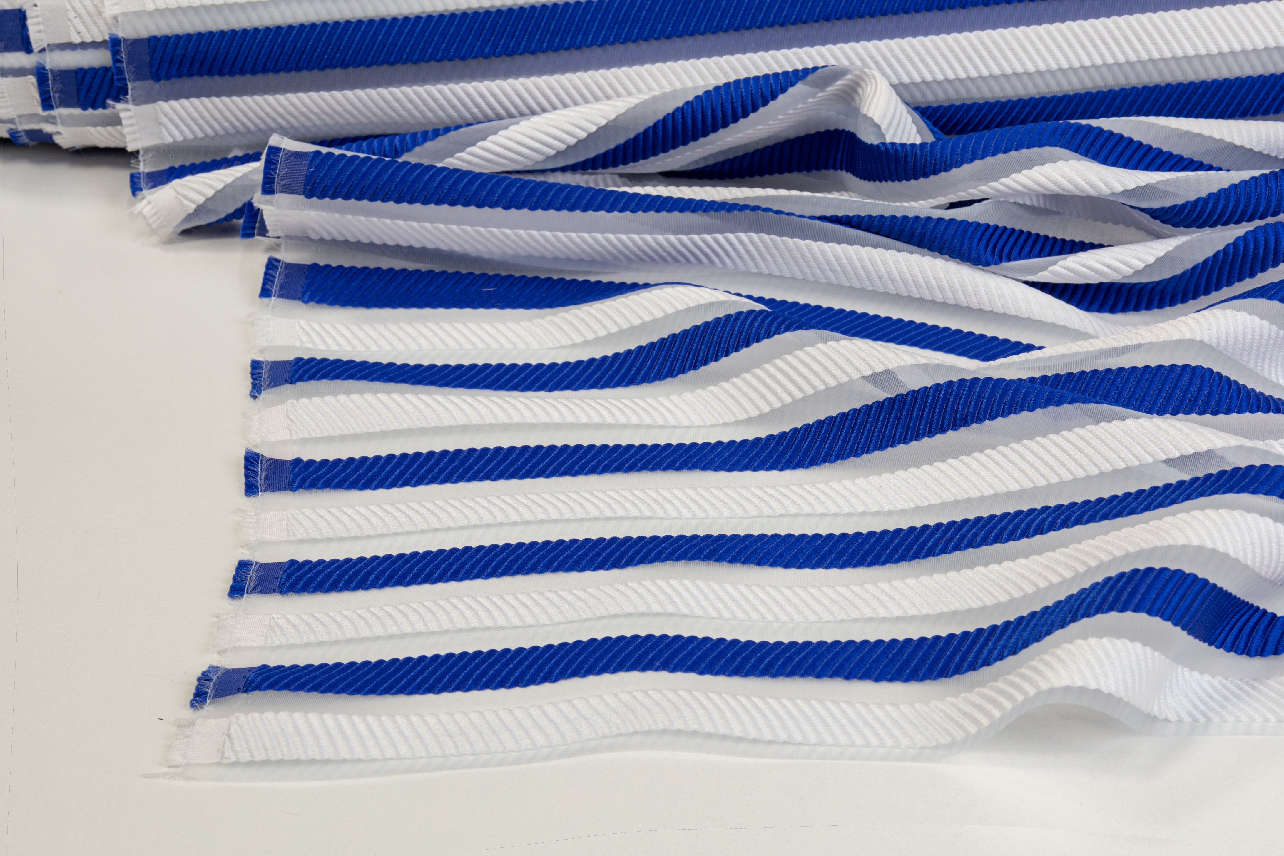 Ribbed Striped Organza Burnout Brocade - Blue / White