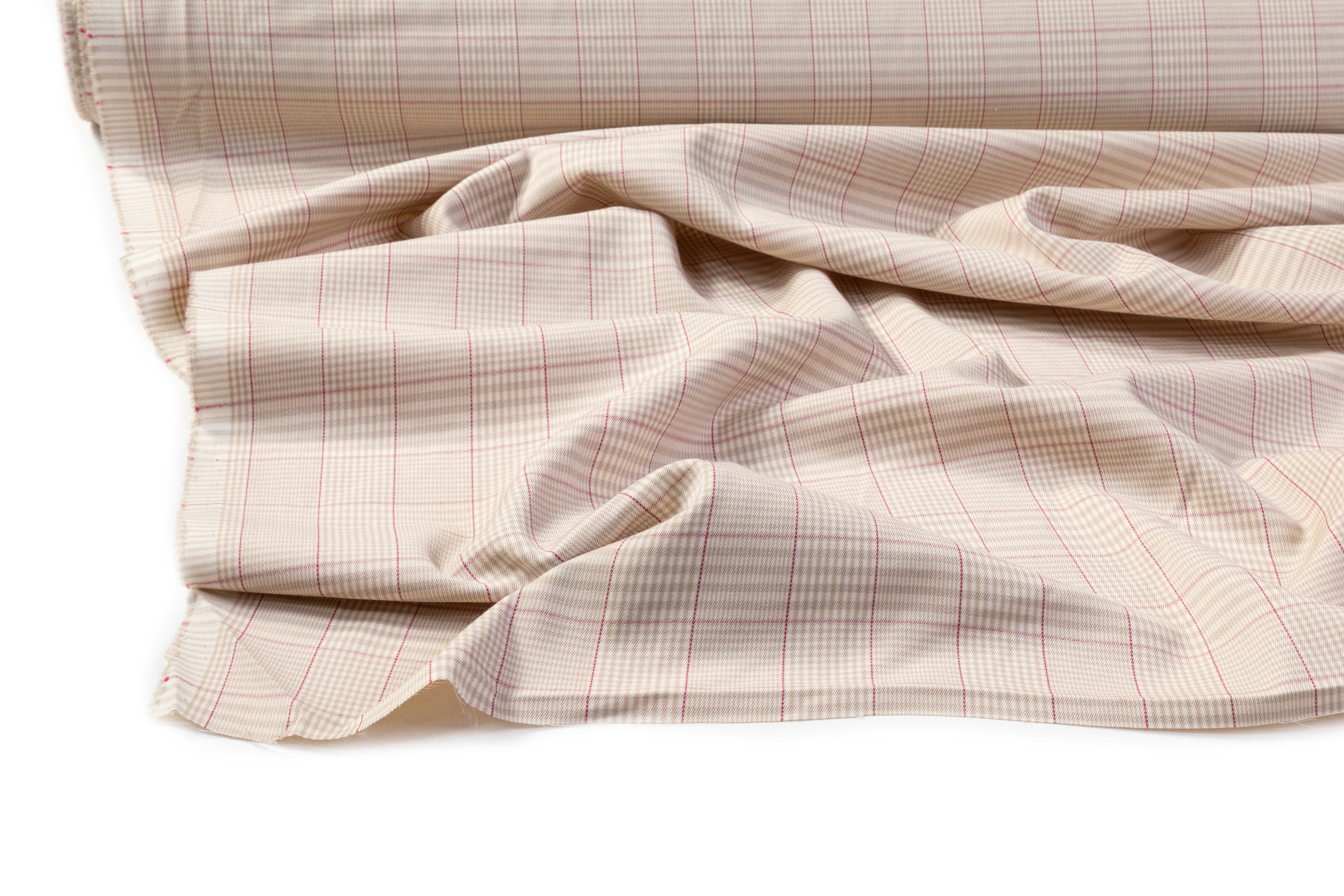 Checked Italian Wool Suiting - Beige / Magenta