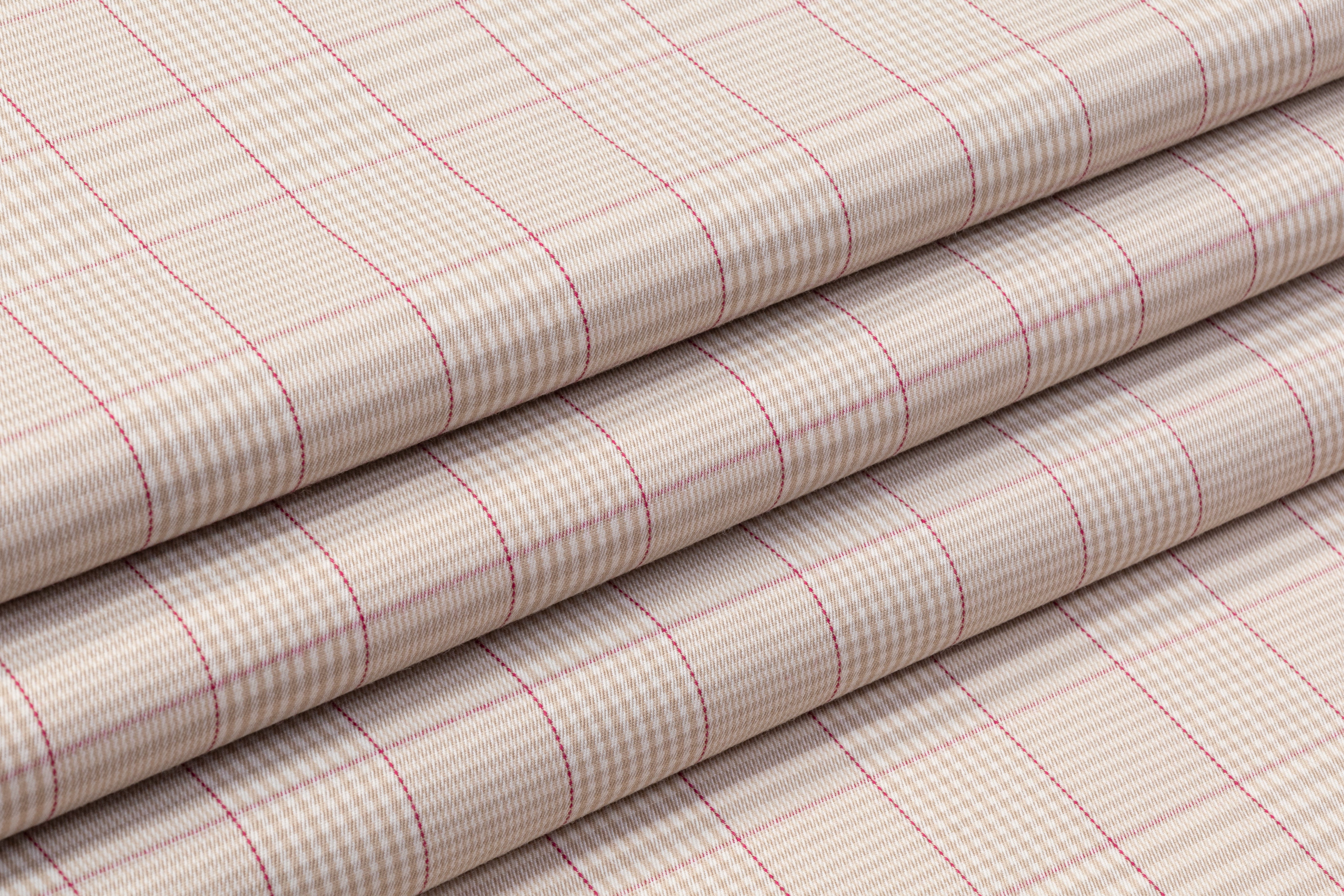 Checked Italian Wool Suiting - Beige / Magenta
