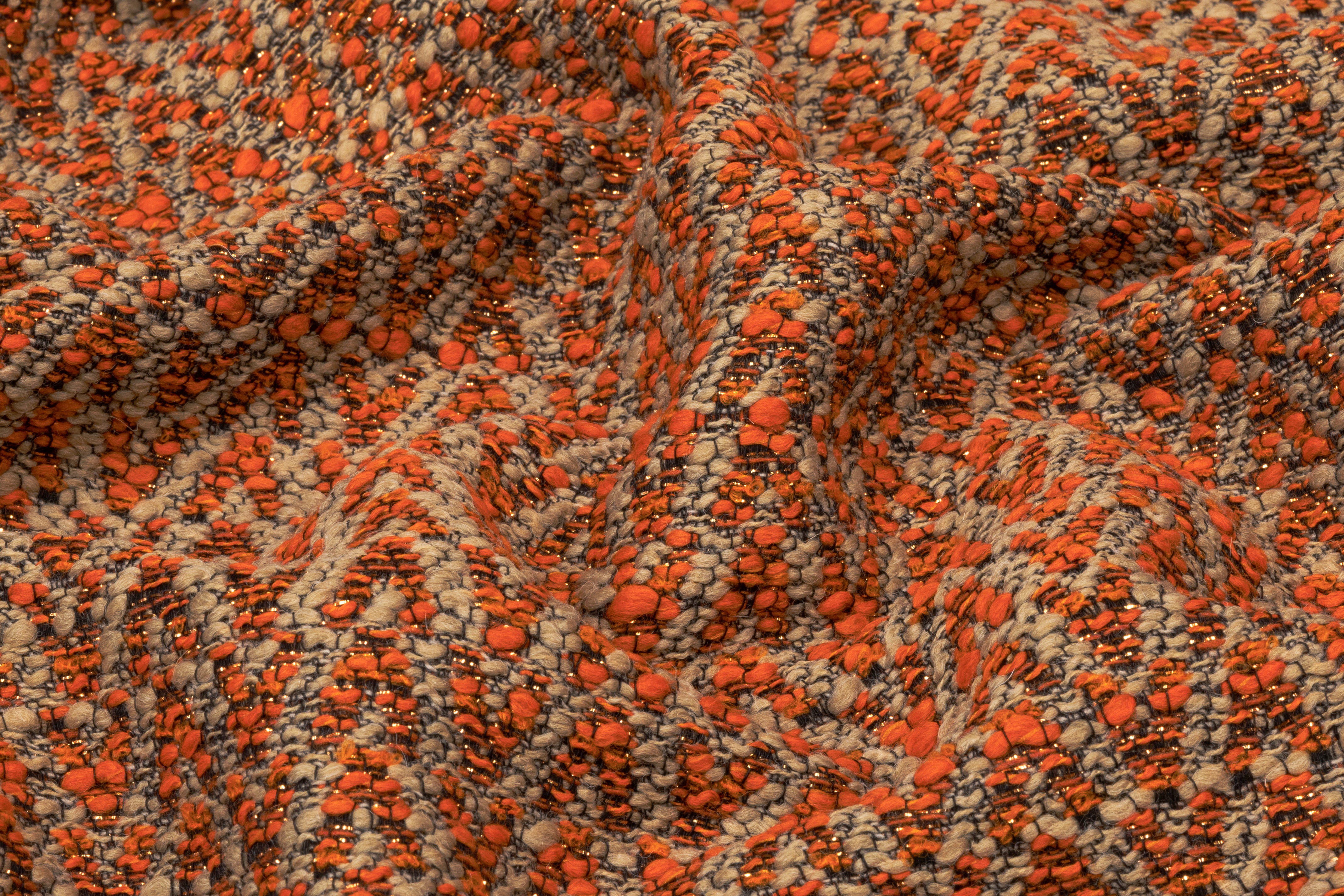 Chevron Metallic Italian Wool Tweed - Orange / Taupe