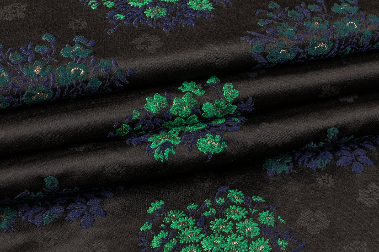 Floral Satin Brocade - Black / Green / Navy