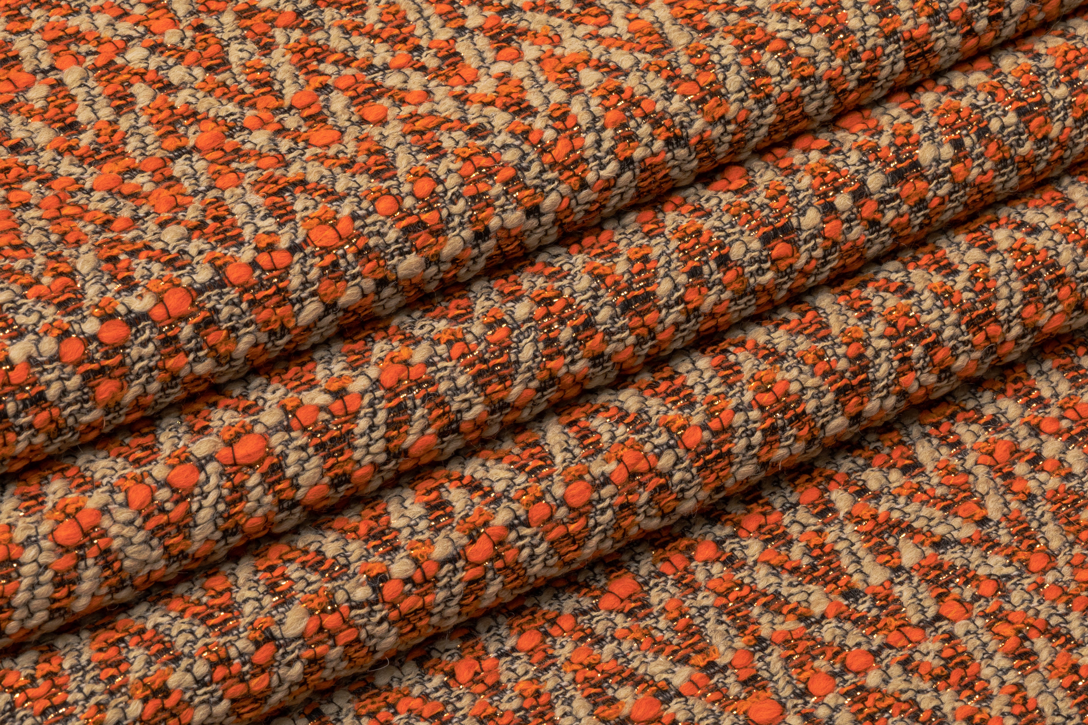 Chevron Metallic Italian Wool Tweed - Orange / Taupe