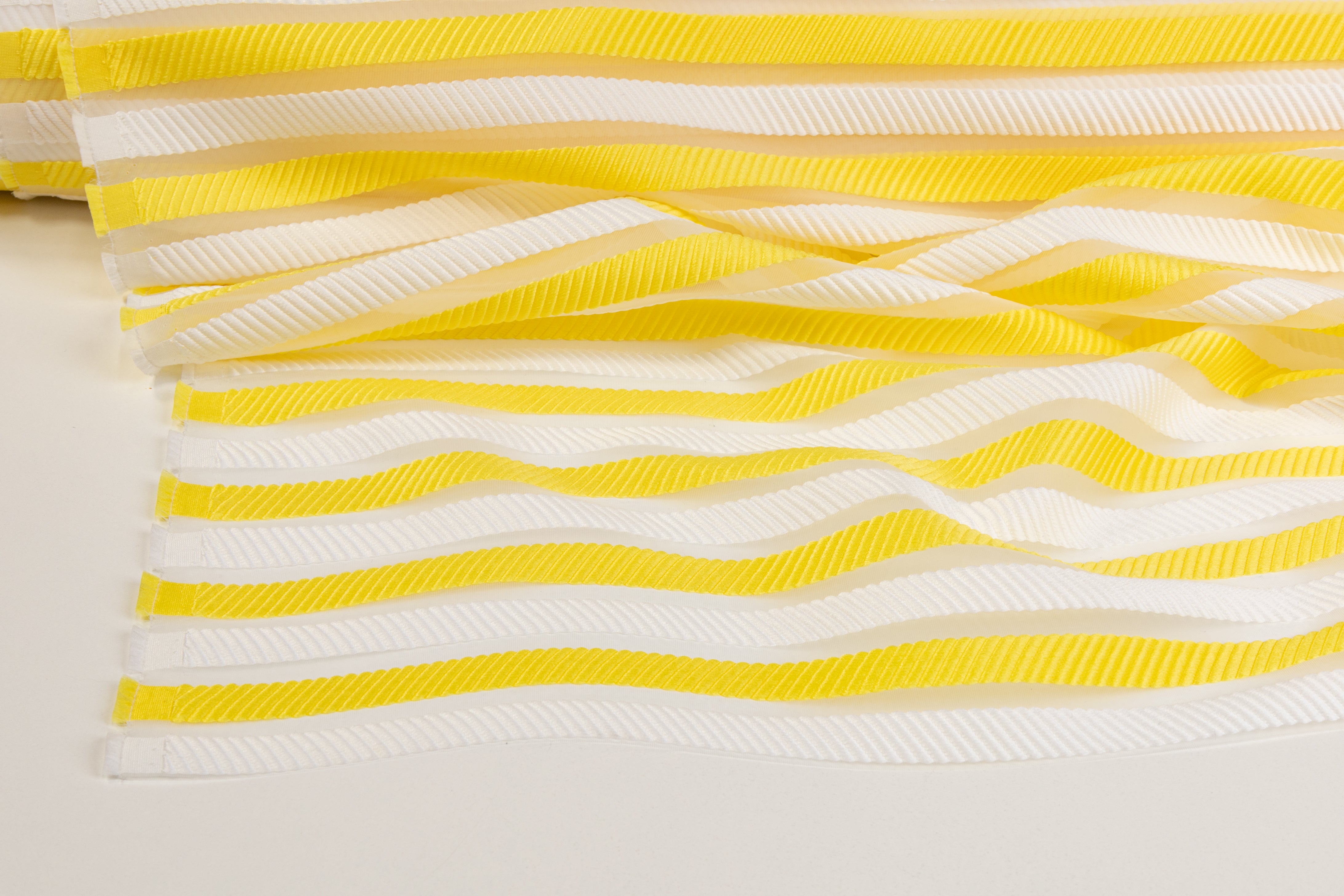 Ribbed Striped Organza Burnout Brocade - Yellow / White