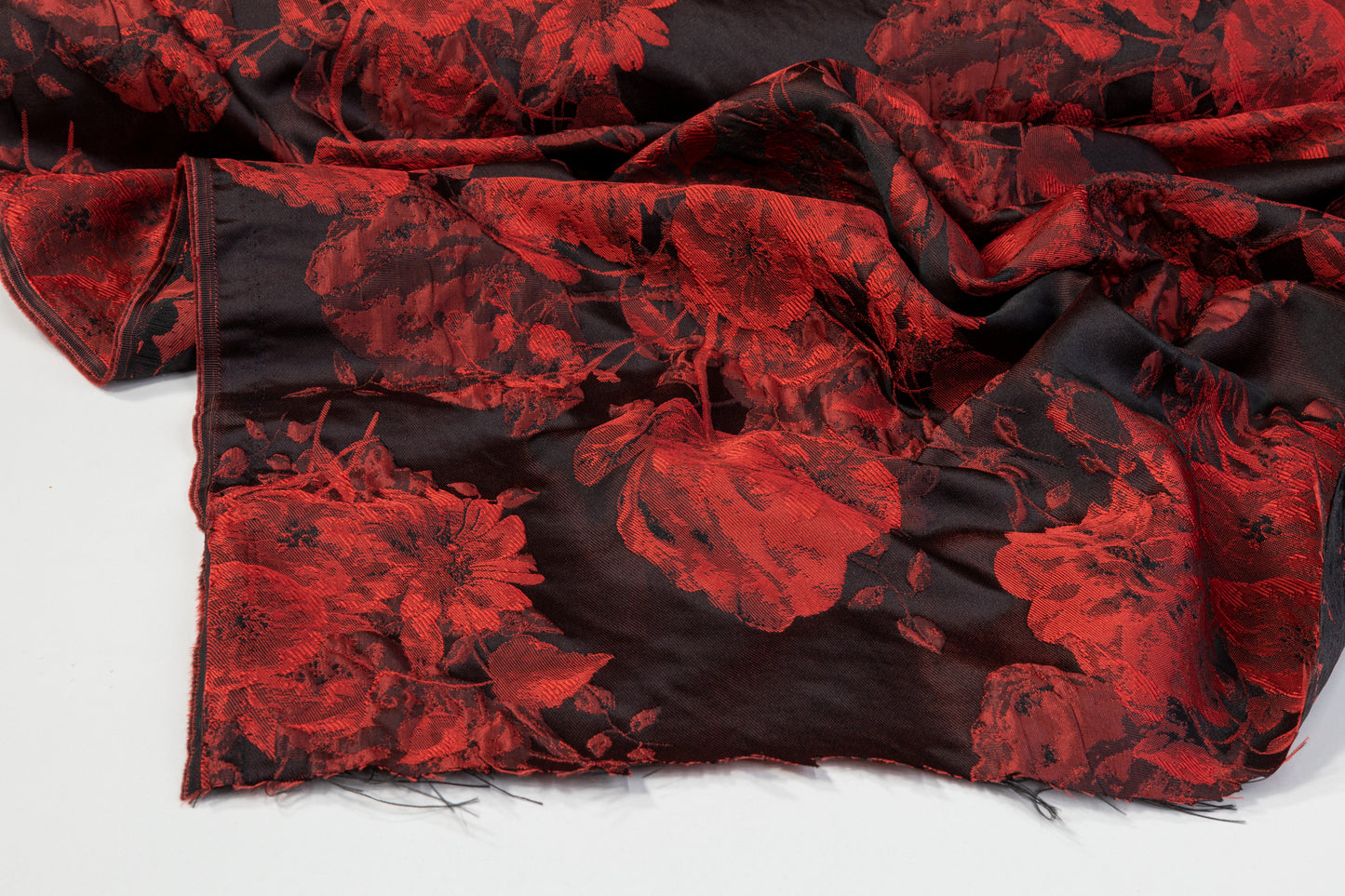 Floral Crushed Brocade - Red / Black