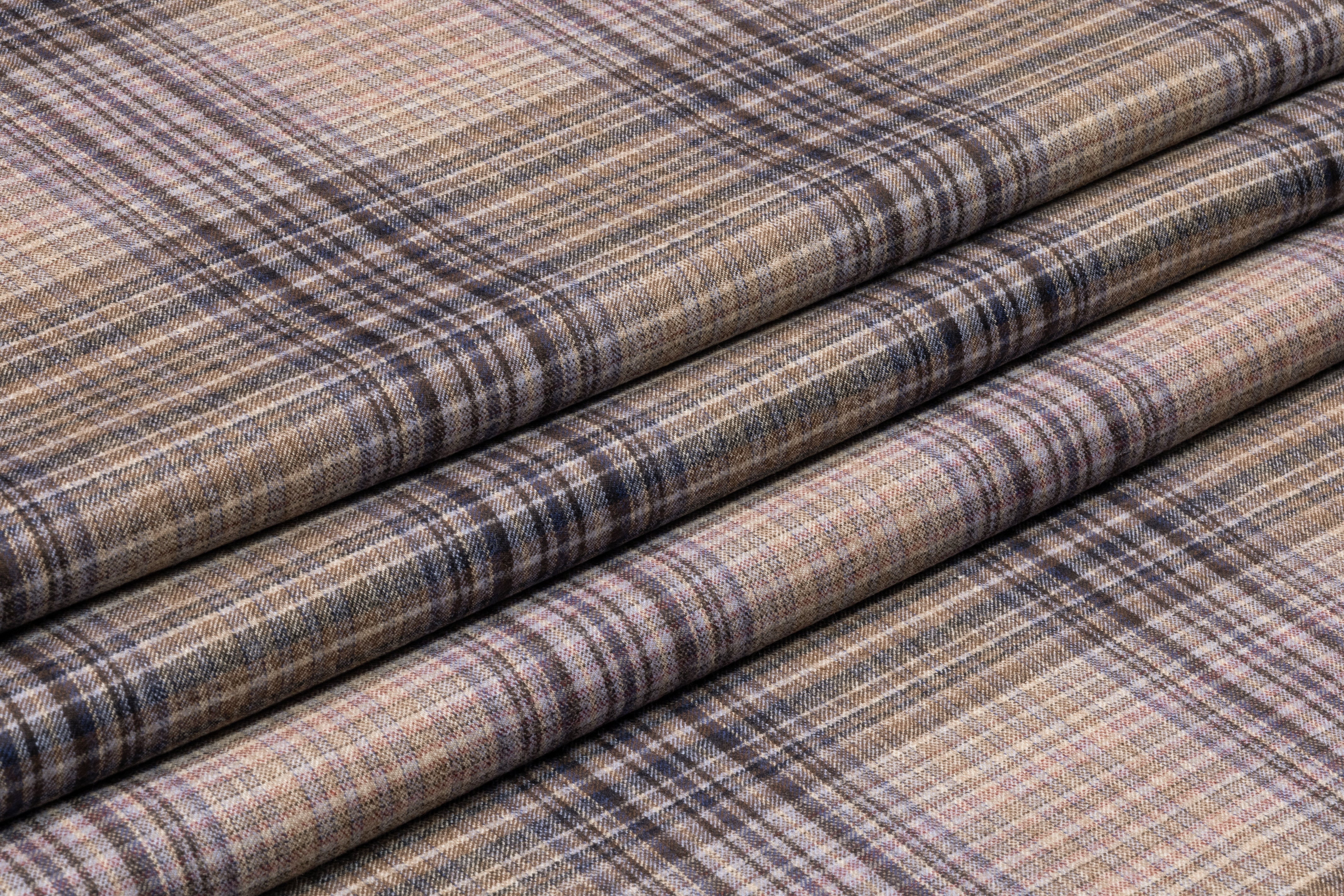Carnet - Plaid Italian Wool Flannel Suiting - Light Taupe / Navy / Brown