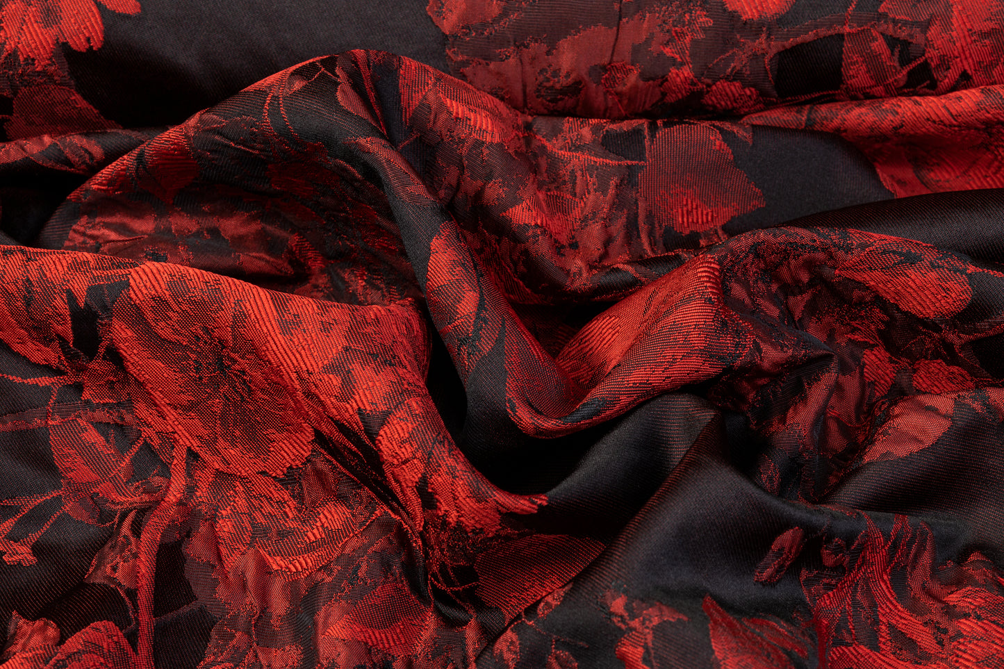 Floral Crushed Brocade - Red / Black