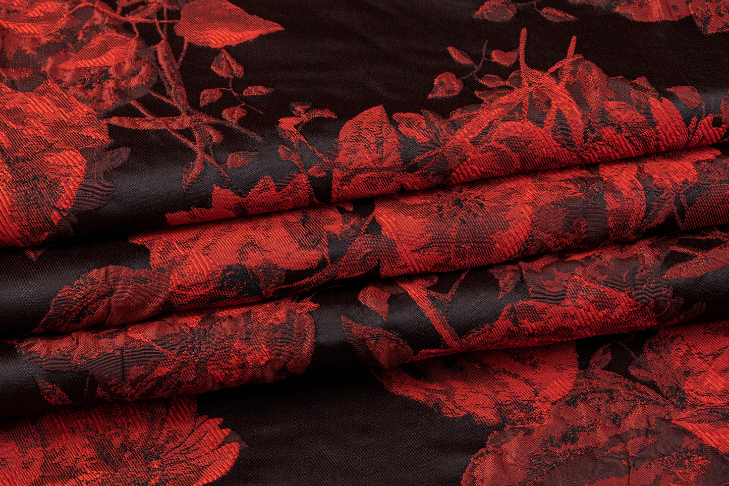Floral Crushed Brocade - Red / Black