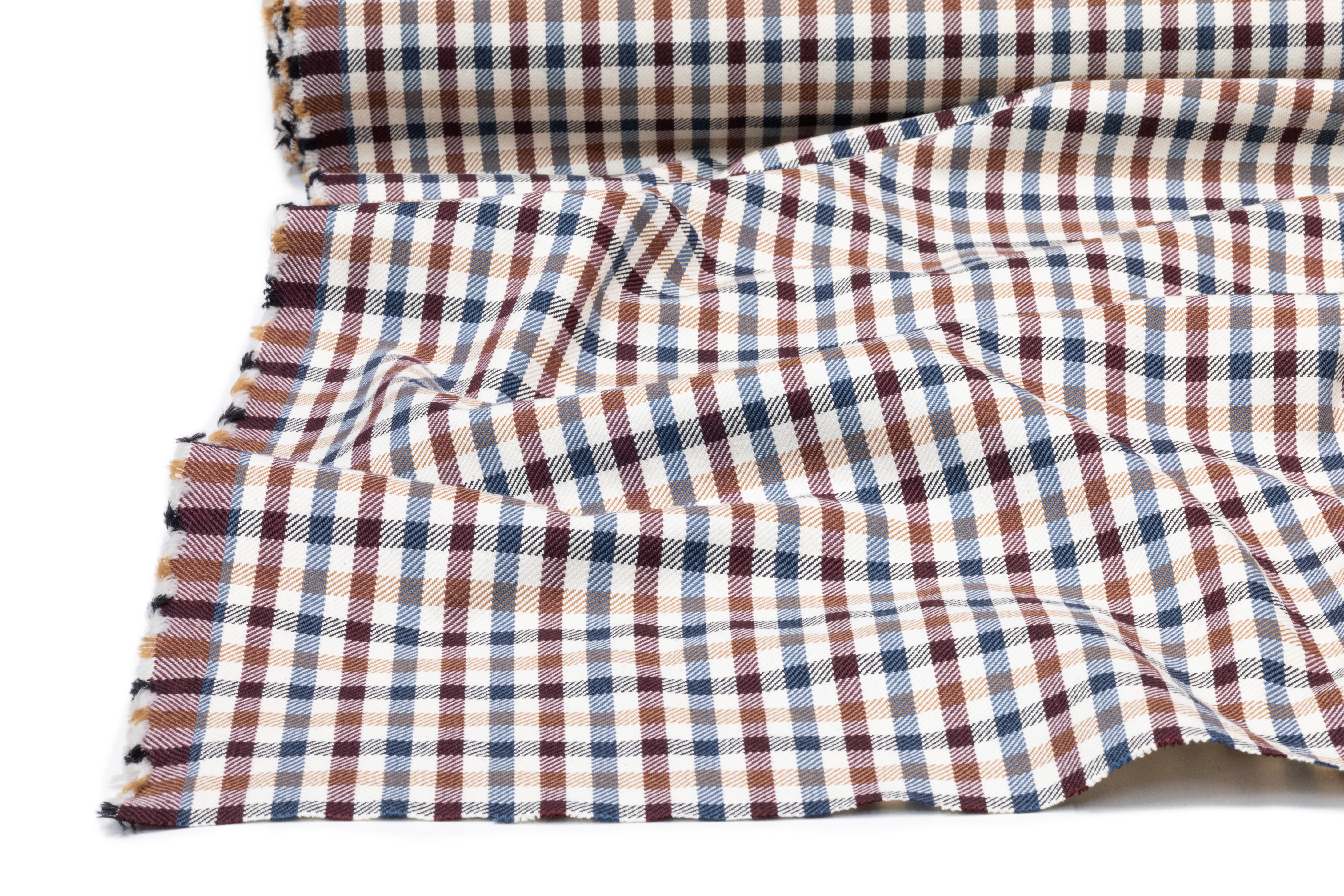 Checked Italian Cotton Wool Blend - Burgundy / Blue / Camel