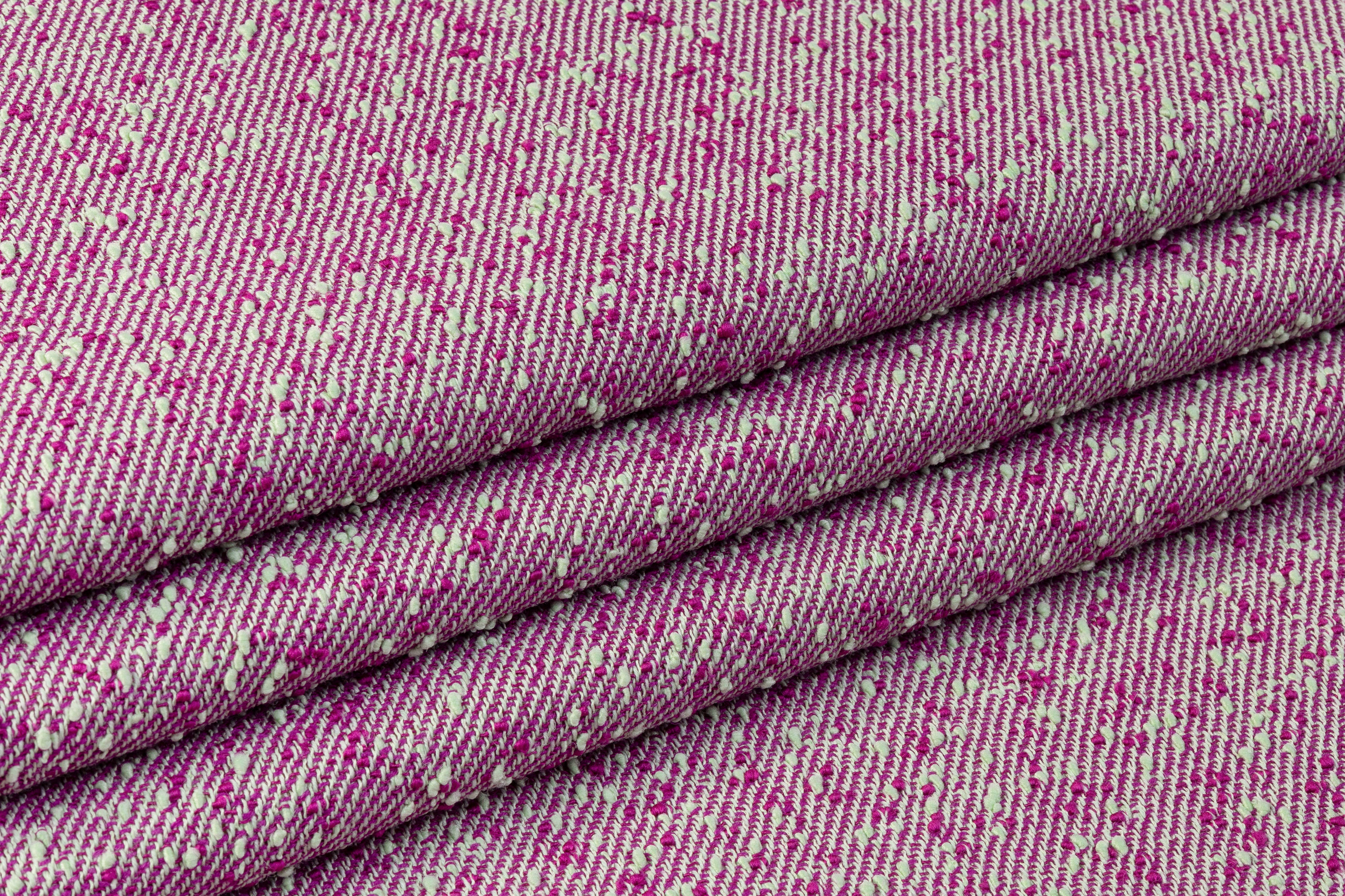 Textured Italian Wool Blend Twill - Fuchsia / Mint Green