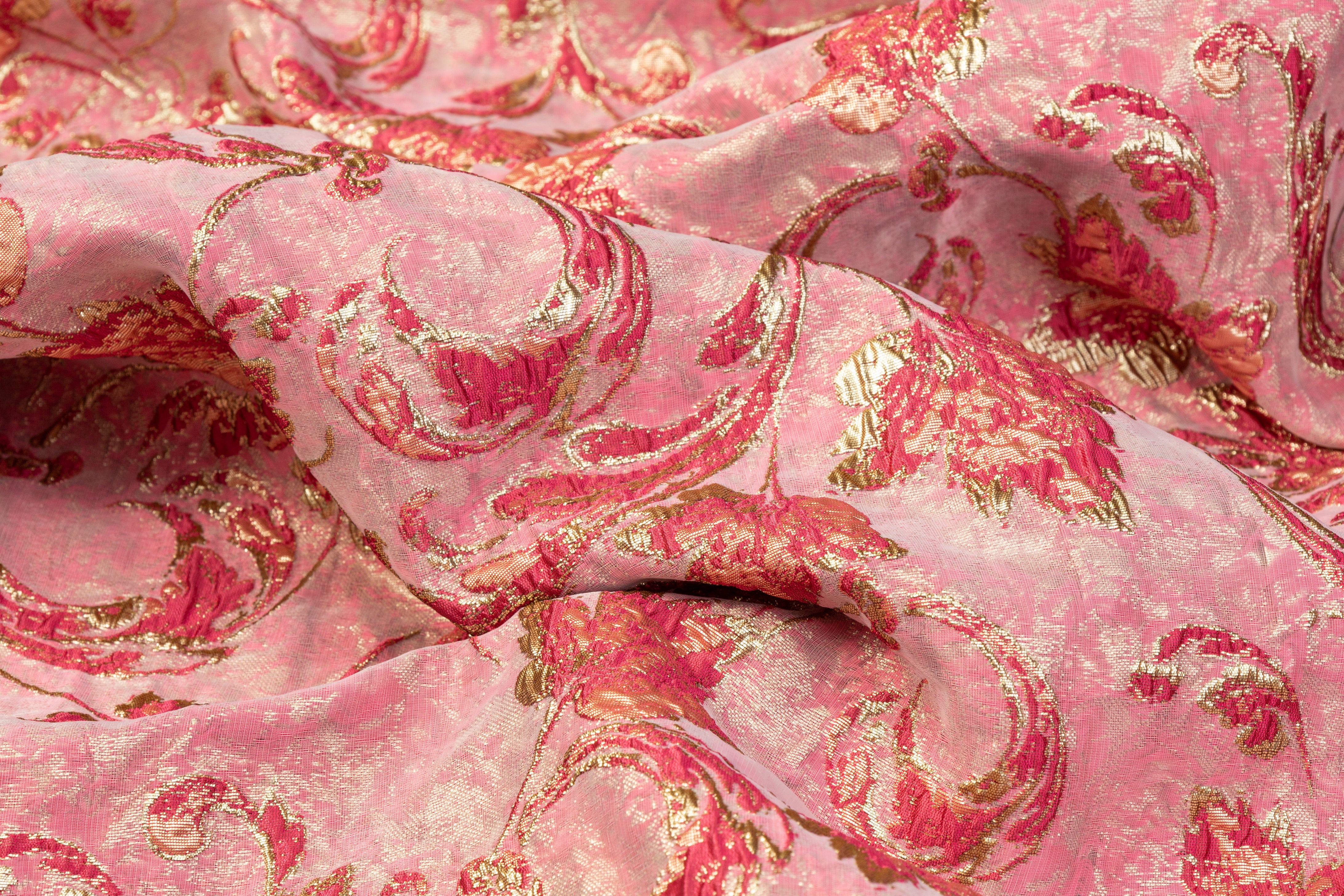 Double Faced Metallic Brocade - Magenta / Gold