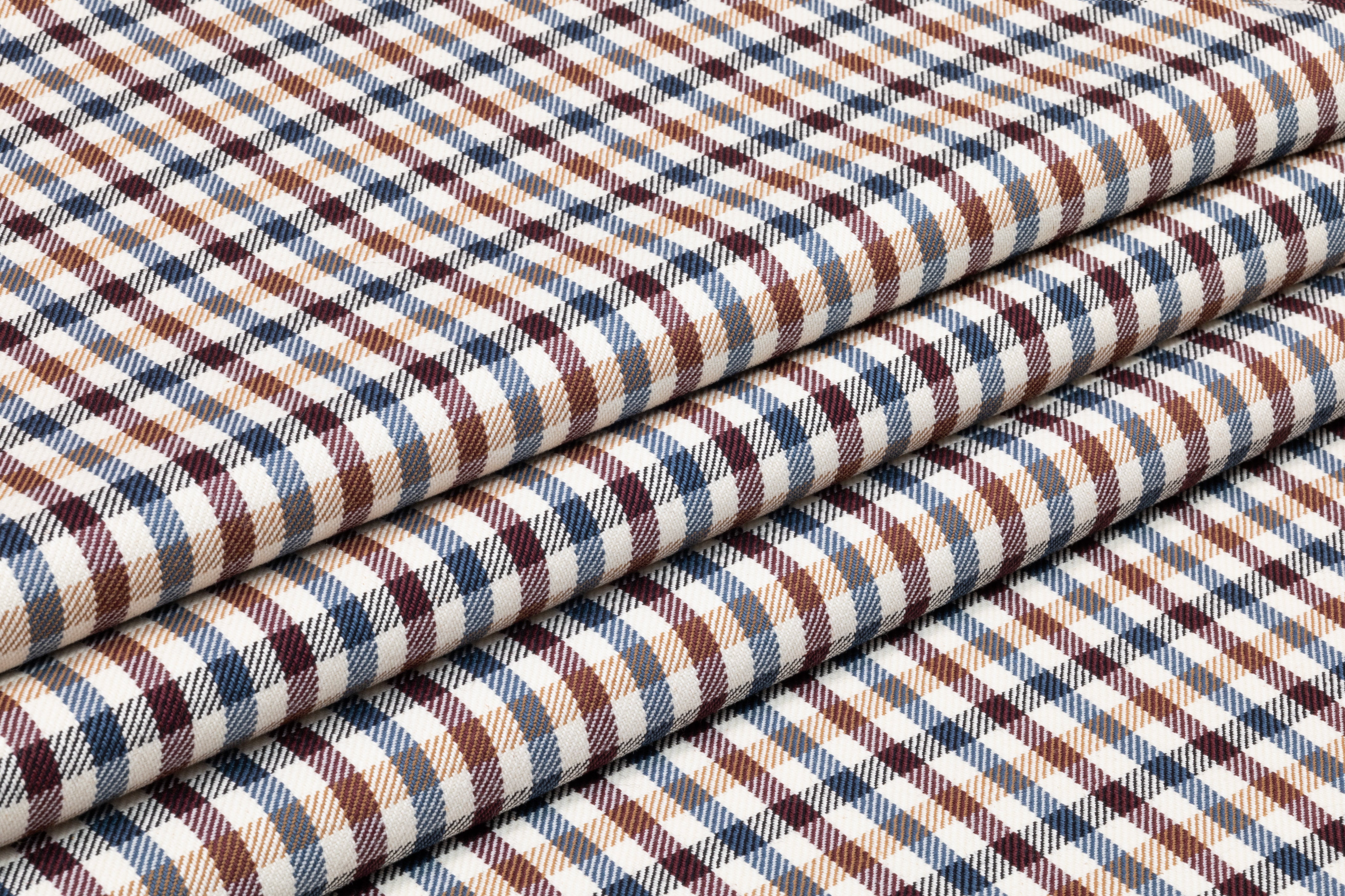 Checked Italian Cotton Wool Blend - Burgundy / Blue / Camel